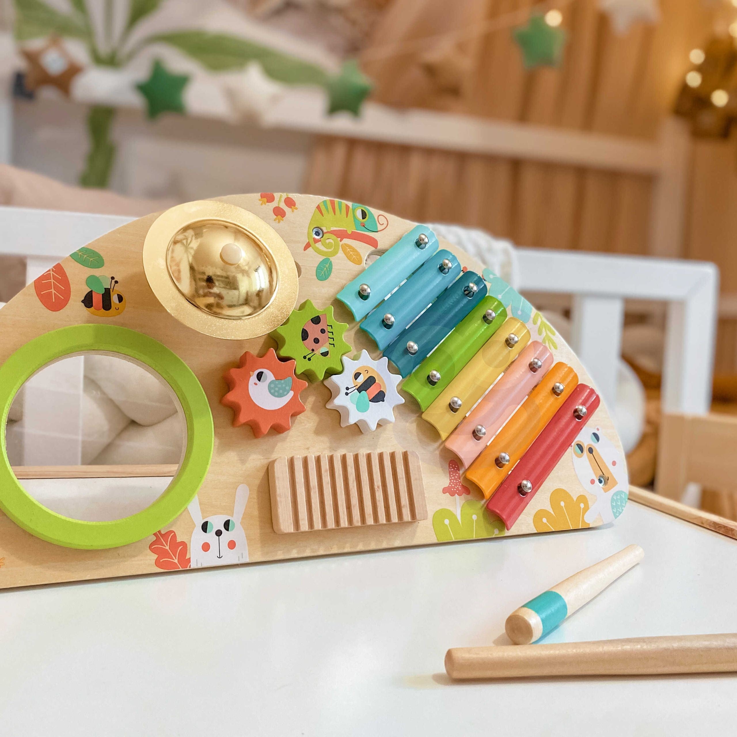 TOOKY TOY Wielofunkcyjny Instrument Centrum Muzyczne Ksylofon Zębatki Tarka Bębenek Talerz Pałeczki