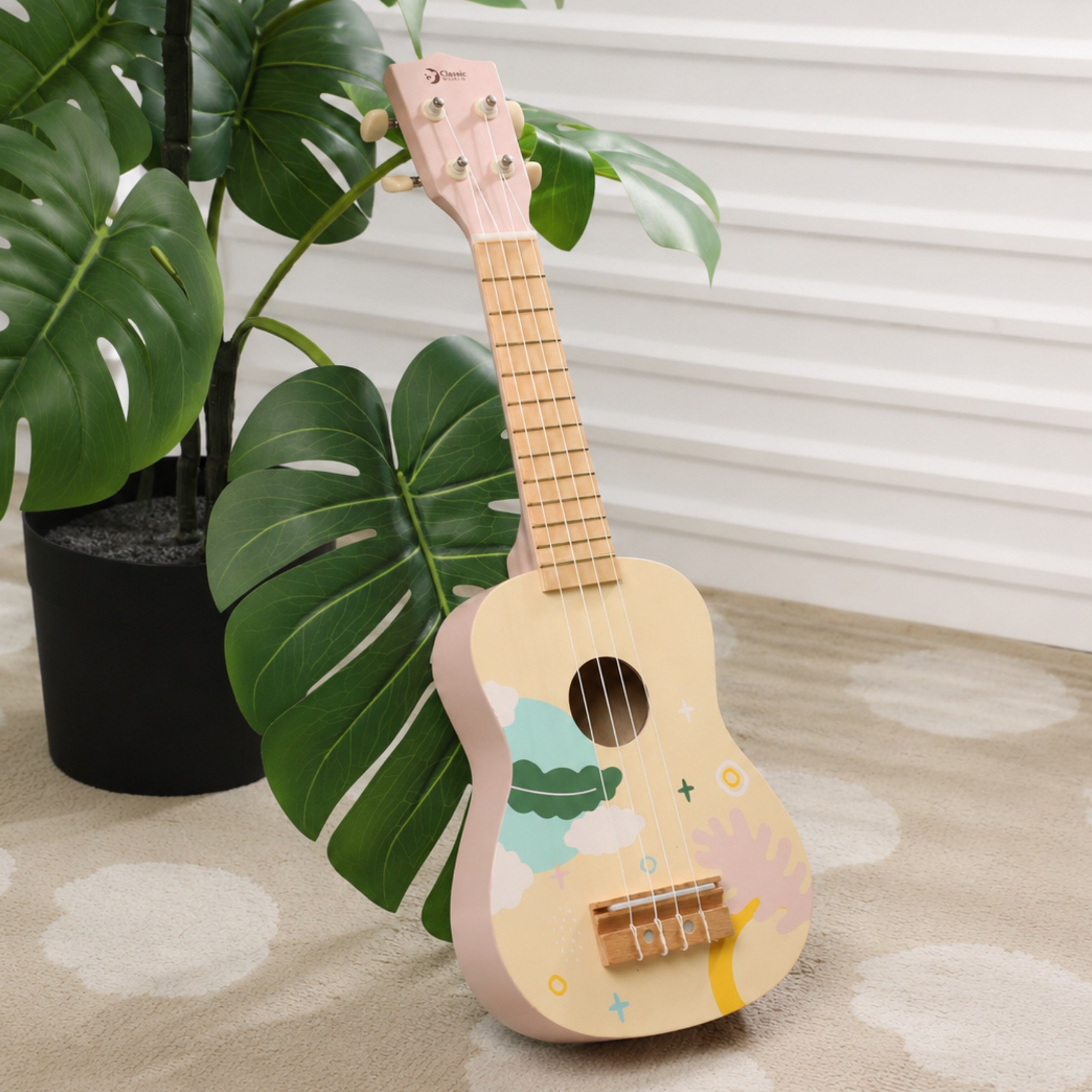 CLASSIC WORLD Drewniane Ukulele Gitara dla Dzieci Różowa