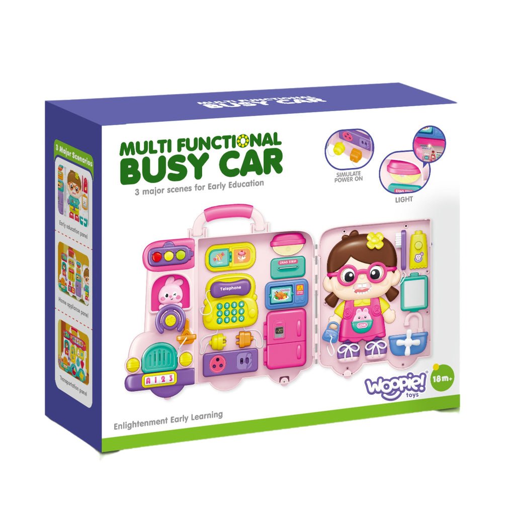 WOOPIE BABY Interaktywna Tablica Manipulacyjna Busy Car Walizka 3w1 Dźwięk Światło