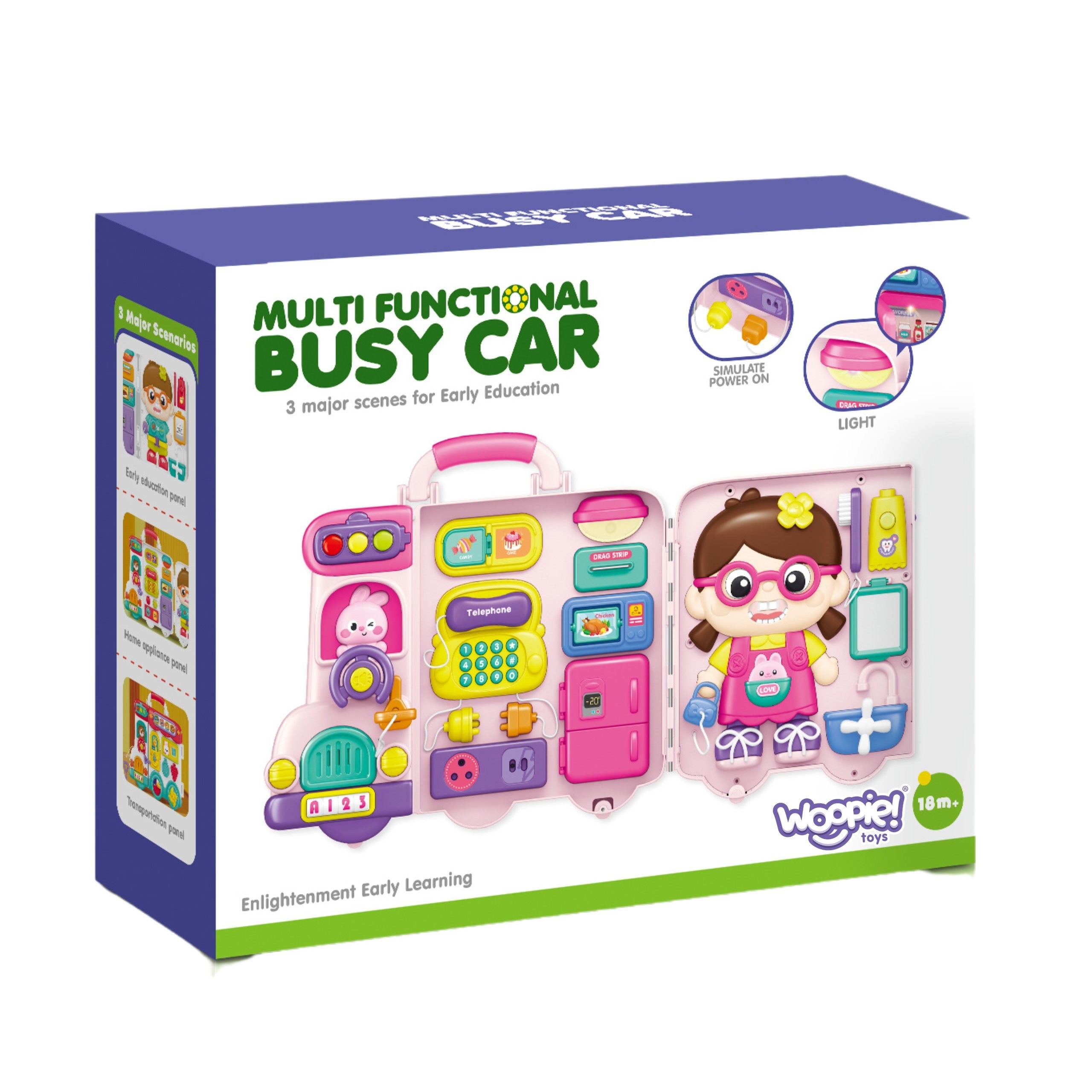 WOOPIE BABY Interaktywna Tablica Manipulacyjna Busy Car Walizka 3w1 Dźwięk Światło