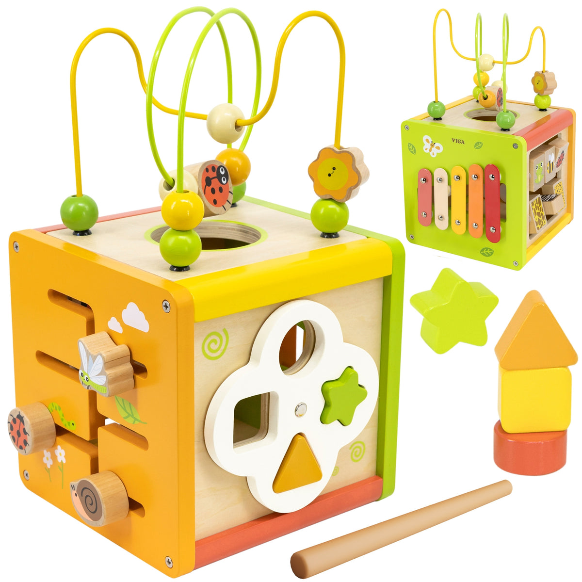 VIGA Drewniana Kostka Edukacyjna 5w1 Sorter Przeplatanka Montessori