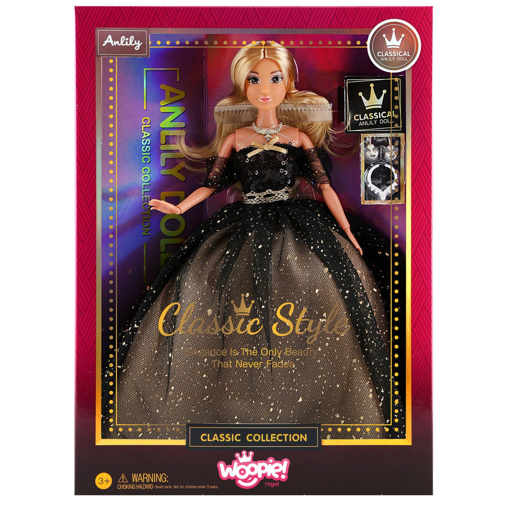 WOOPIE ROYAL Lalka Lily 30 cm Długie Blond Włosy Czarna Suknia Balowa