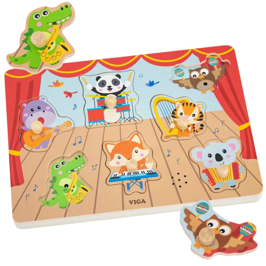 VIGA Drewniane Puzzle Dźwiękowe Układanka Zwierzęta Sensoryczna Montessori