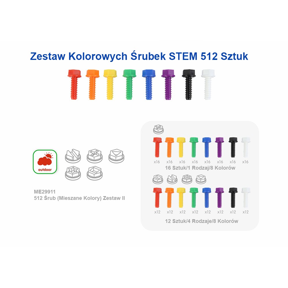 MASTERKIDZ Kolorowe Śrubki 5 Kształtów Do Tablicy Kreatywnej STEM 512 Sztuk Mix Kolorów