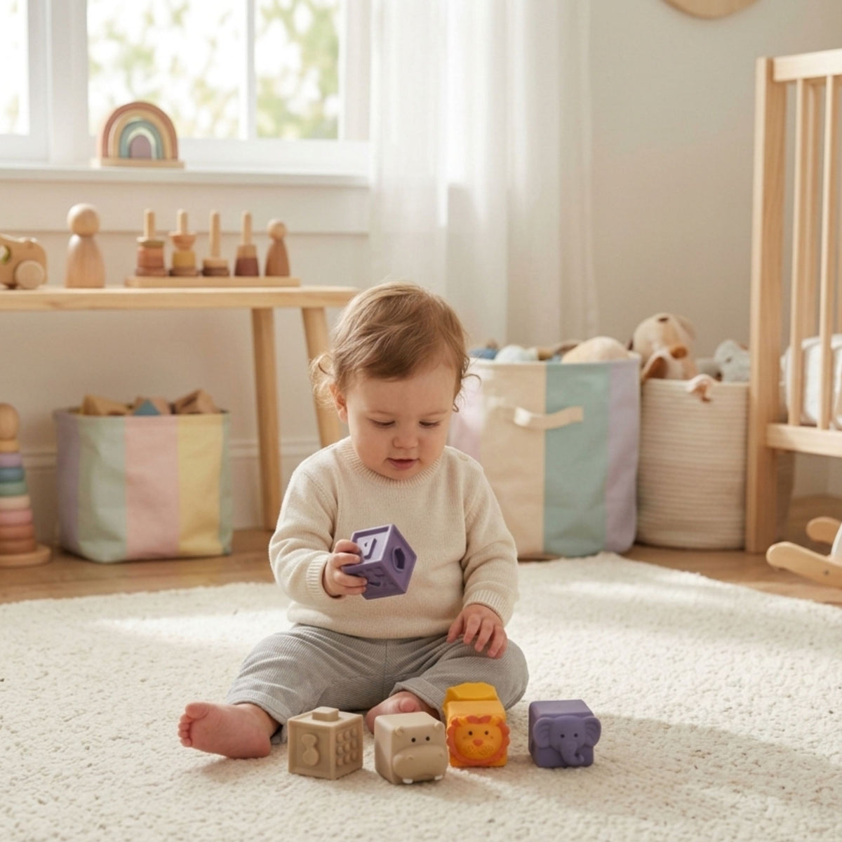 WOOPIE BABY Klocki Sensoryczne Układanka do Ściskania Dźwięk Nauka Liczenia 12 el.