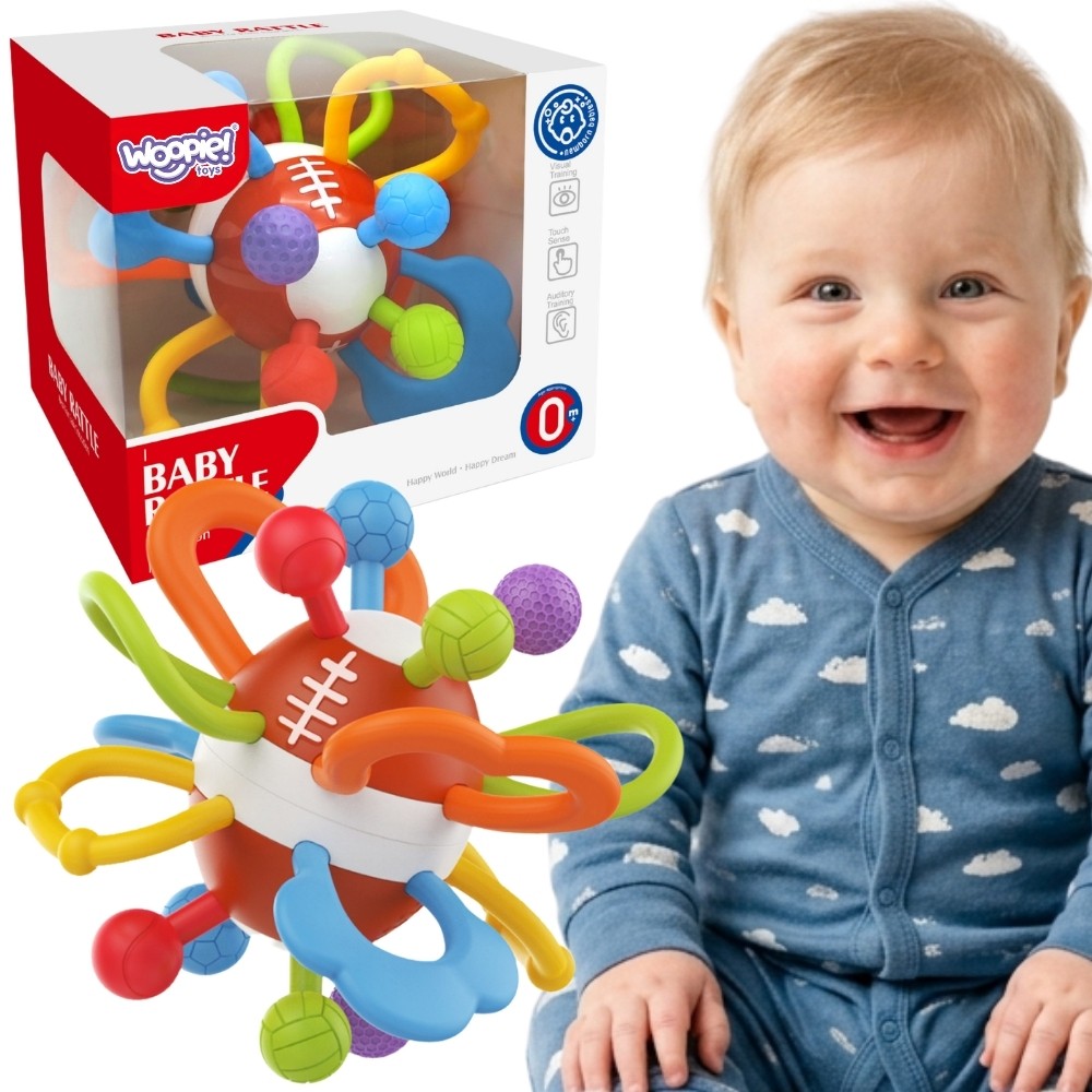 WOOPIE BABY Grzechotka Gryzak Sensoryczny Piłka dla Niemowląt Edukacyjna 0+ Miękka