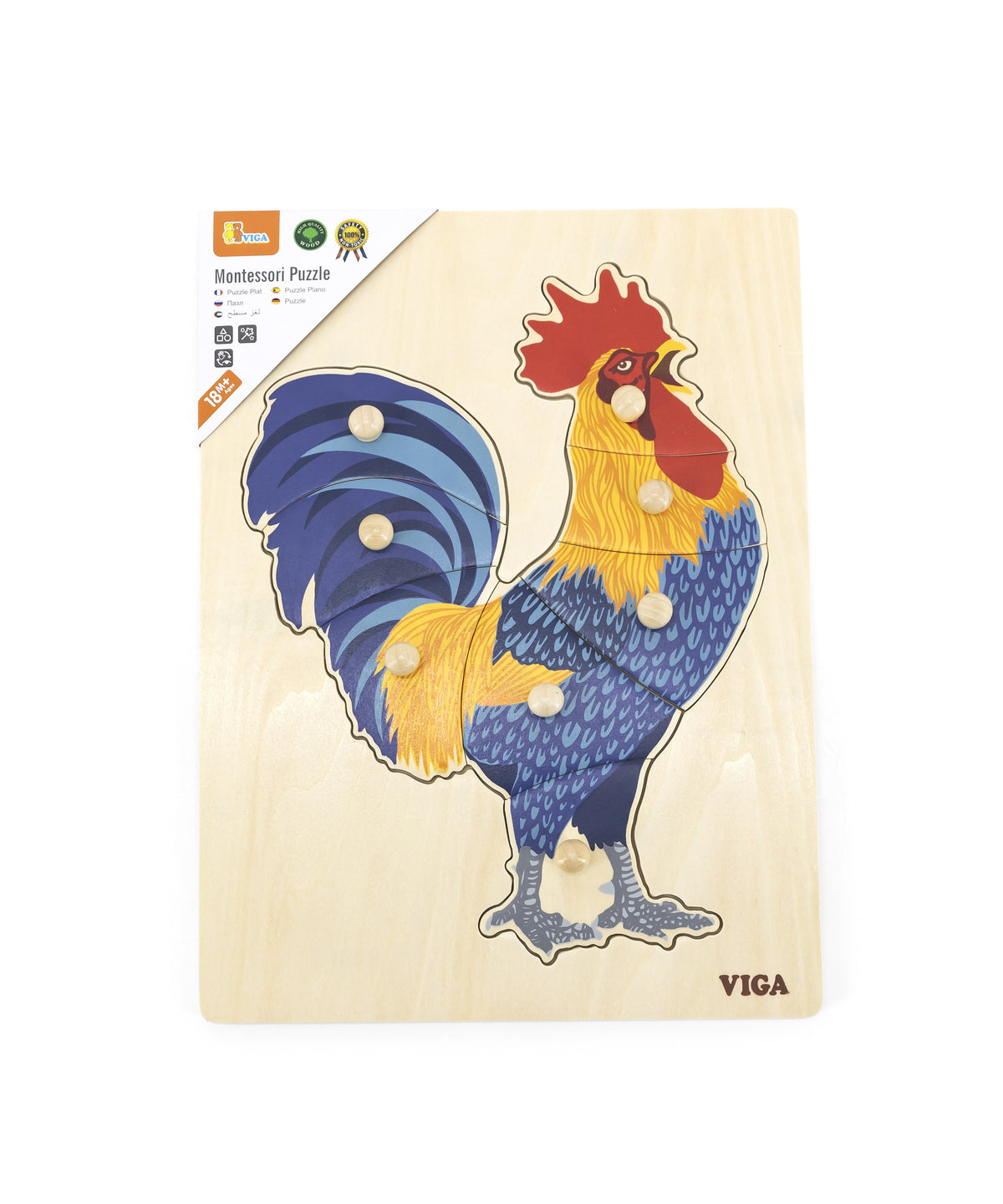 VIGA Drewniane Puzzle Montessori Kogut z Pinezkami