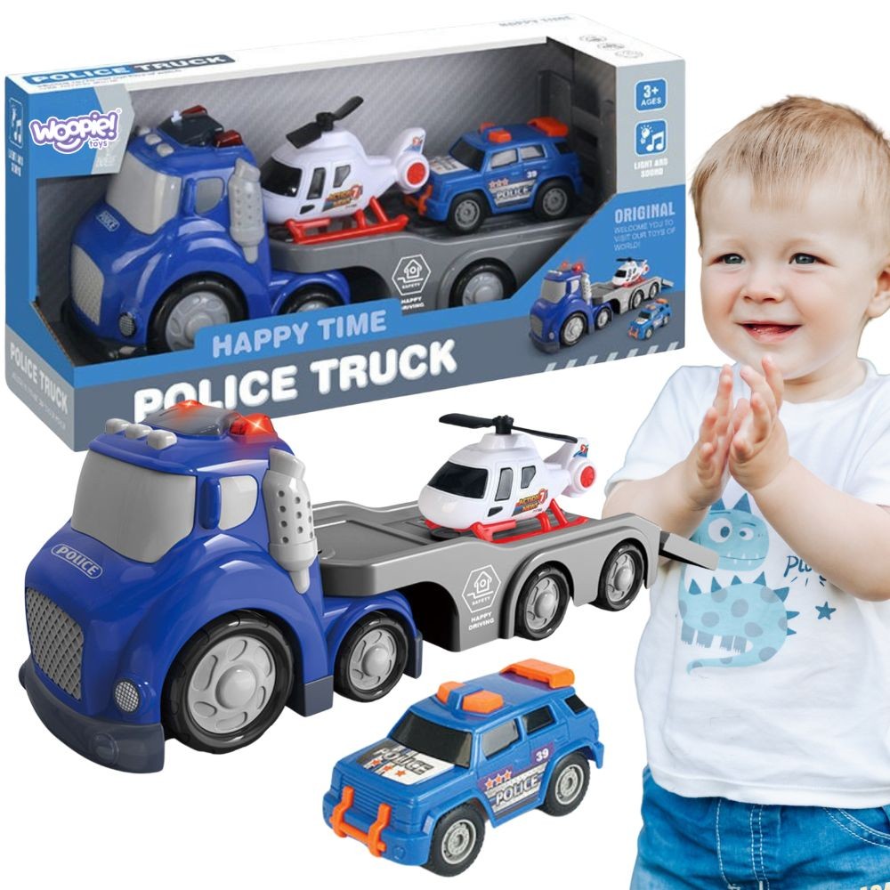 WOOPIE Niebieska Laweta Policyjna City Truck Efekty Dźwiękowe i Świetlne