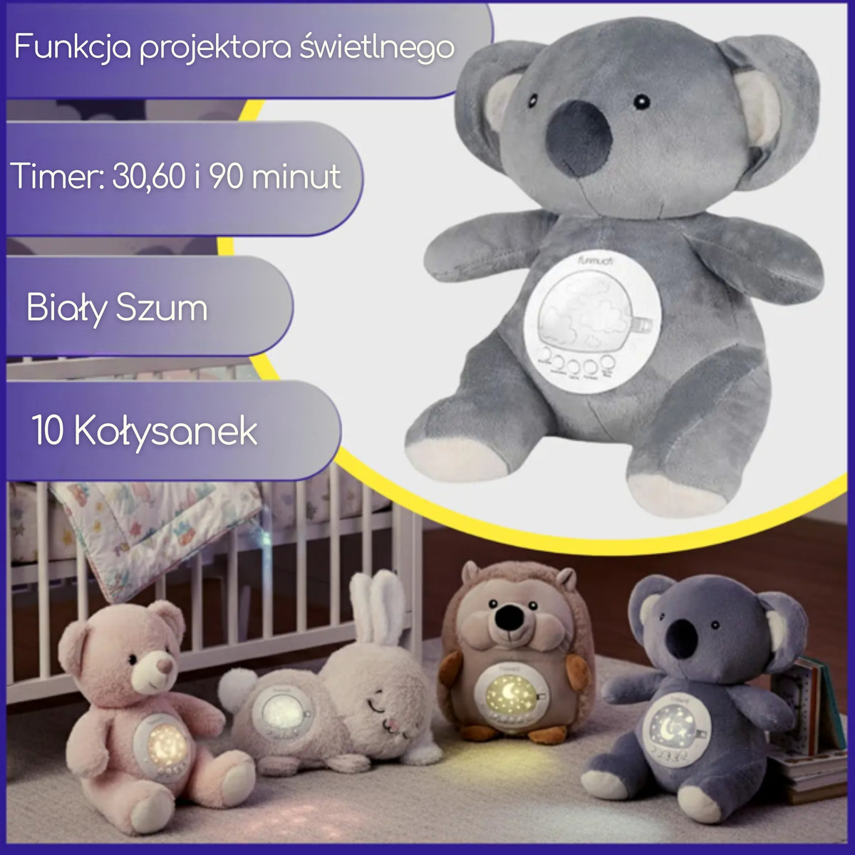 WOOPIE BABY Przytulanka Miś Polarny z Projektorem Uspokajacz 15 Melodii