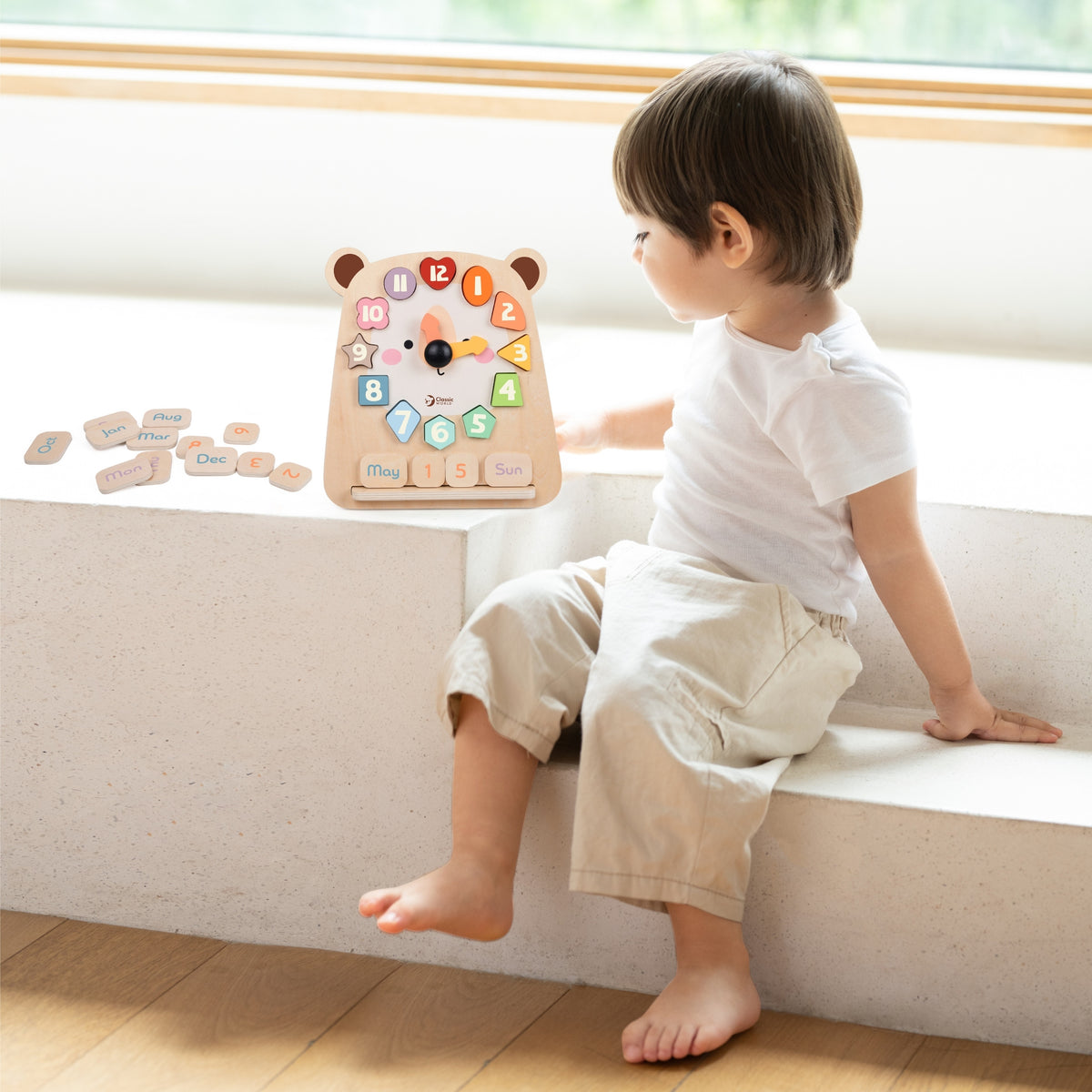 CLASSIC WORLD Zegar Miś Montessori Edukacyjny 3w1 Nauka Czasu Liczenia i Daty