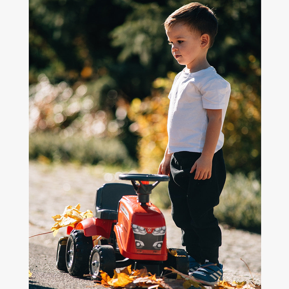 FALK Traktorek Baby Massey Ferguson Czerwony z Przyczepką + akc. od 1-3 lat
