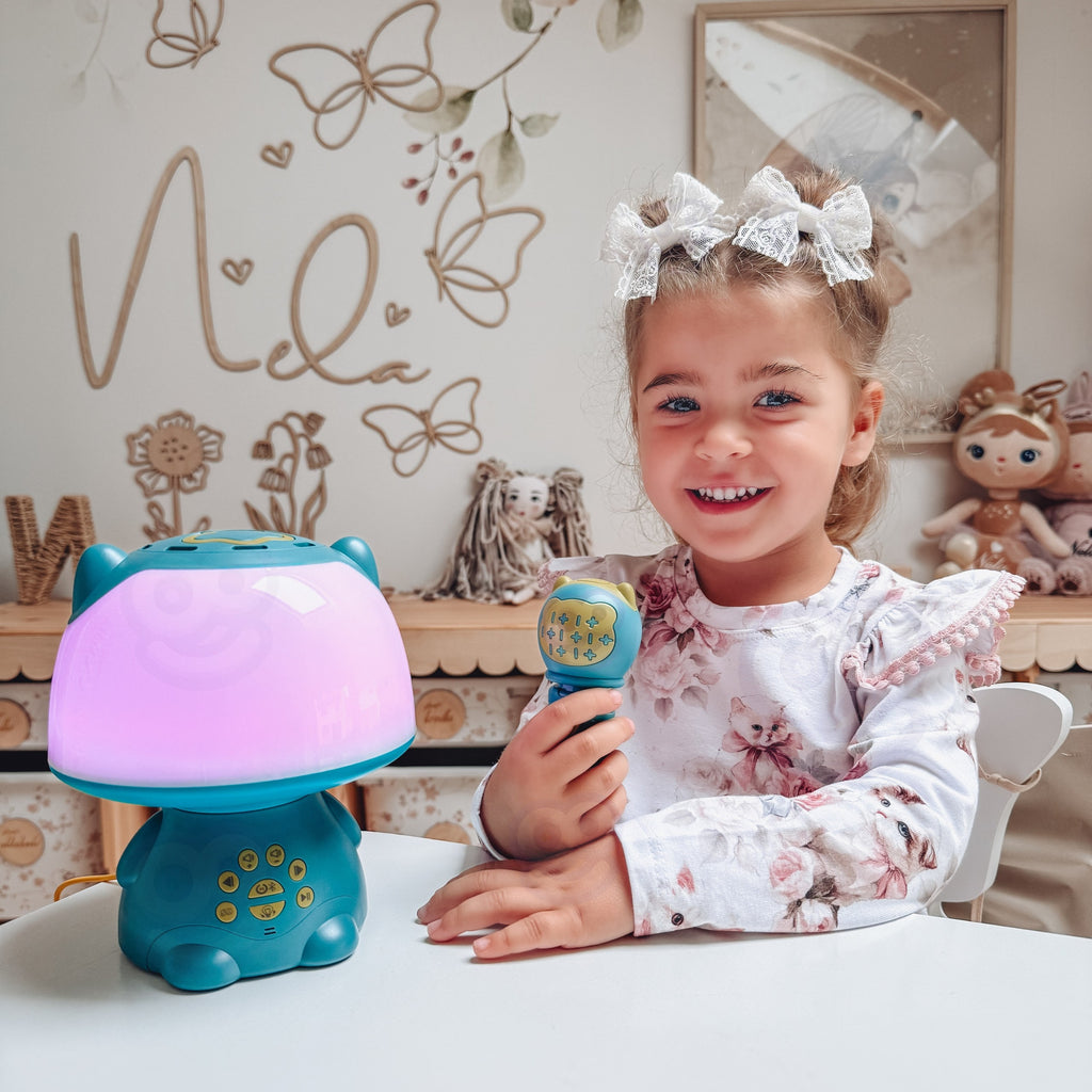 WOOPIE Multifunkcyjna Lampka RGB Głośnik Bluetooth Karaoke Modulator Głosu Karta SD AUX Turkusowa