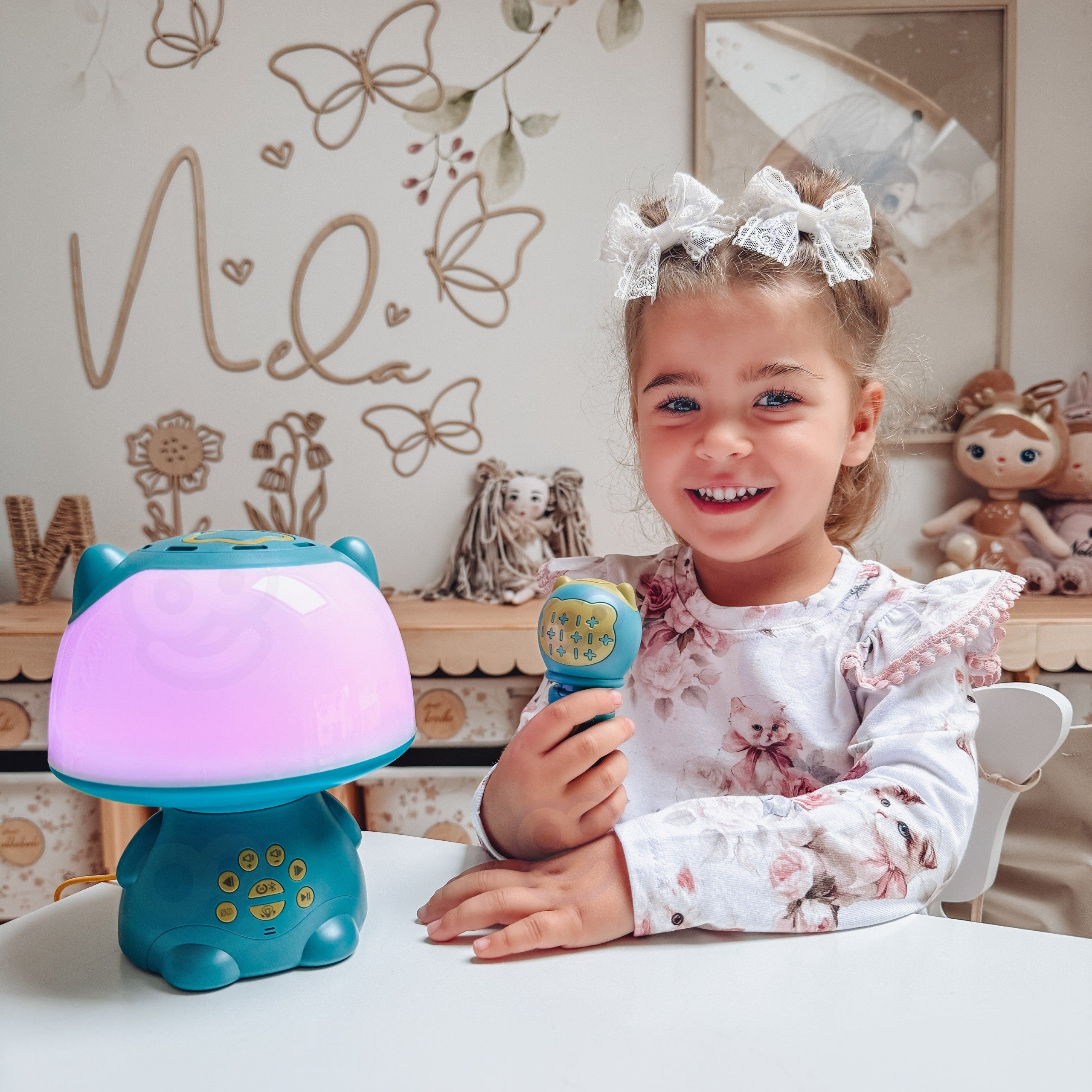 WOOPIE Multifunkcyjna Lampka RGB Głośnik Bluetooth Karaoke Modulator Głosu Karta SD AUX Turkusowa