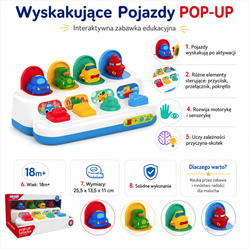 WOOPIE BABY Zabawka Edukacyjna Wyskakujące Pojazdy POP-UP