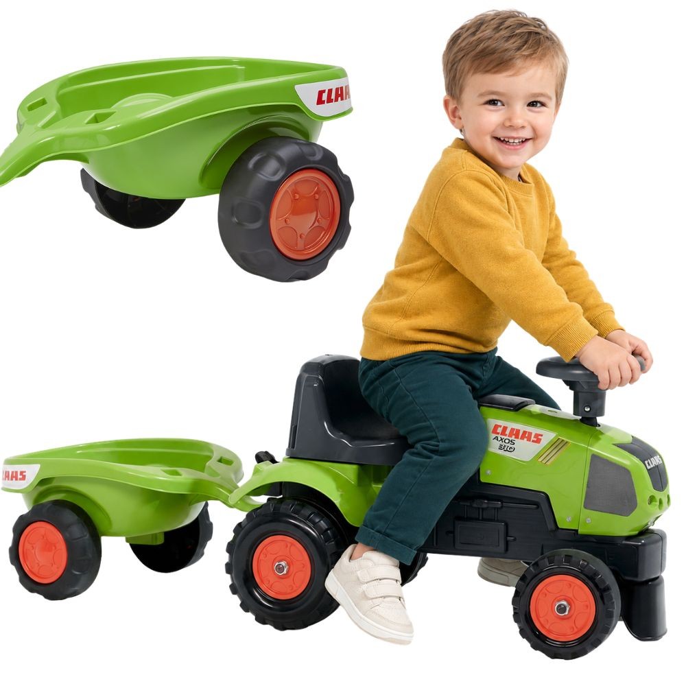 FALK Traktorek Baby Claas Axos 310 Zielony z Przyczepką od 1 roku