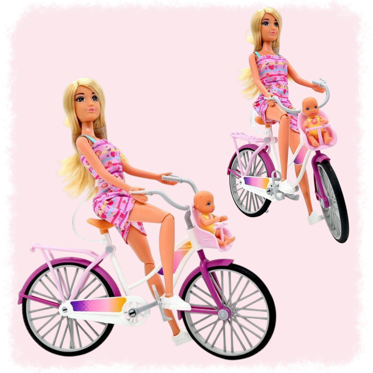 WOOPIE ROYAL Lalka Lily Rowerzystka Bobas w Foteliku Rower
