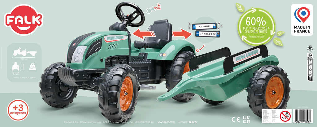 FALK Traktor Lander Zielony na Pedały z Przyczepką od 3-7 Lat