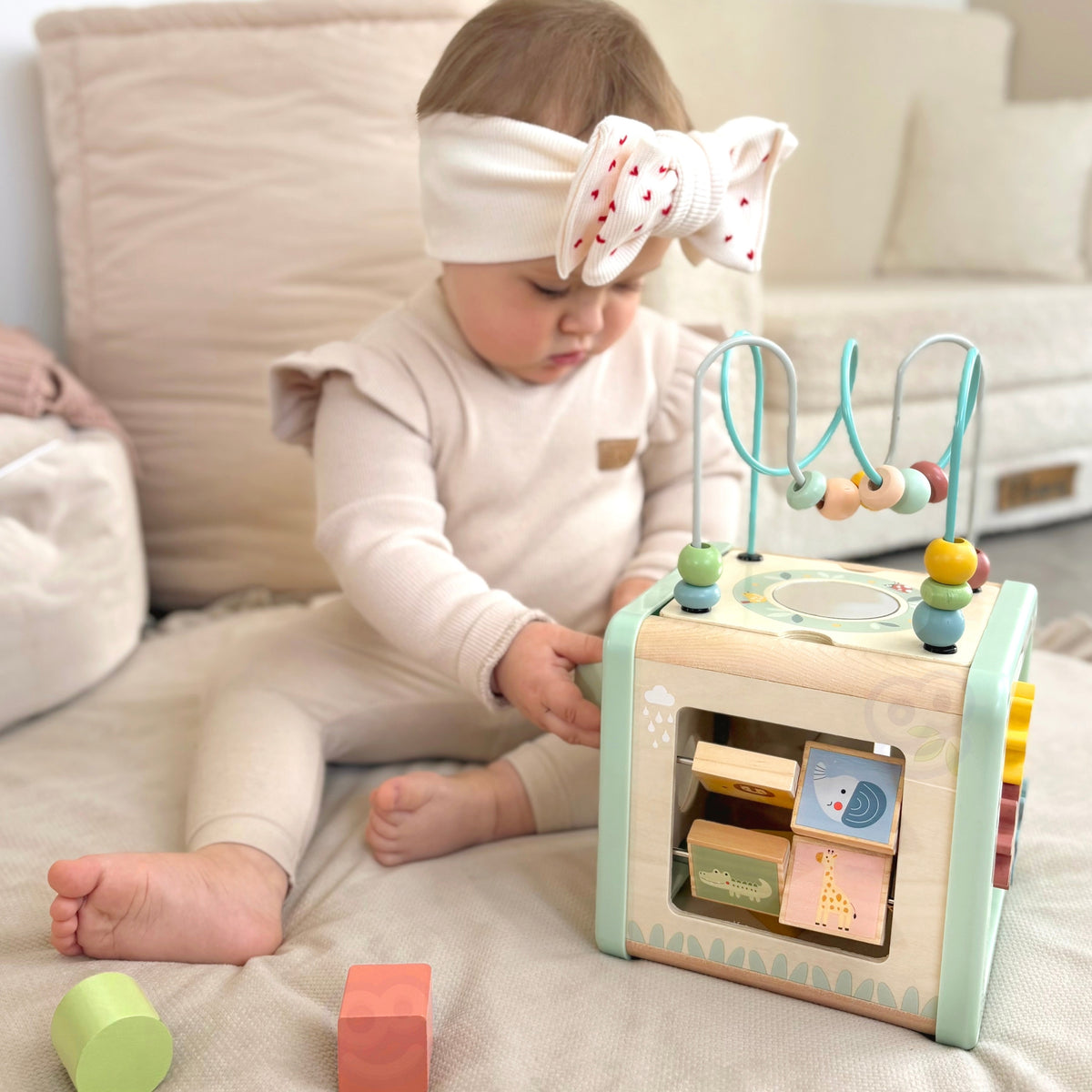 WOOPIE GREEN Drewniana Kostka Aktywności Multifunkcyjna Edukacyjna Sorter