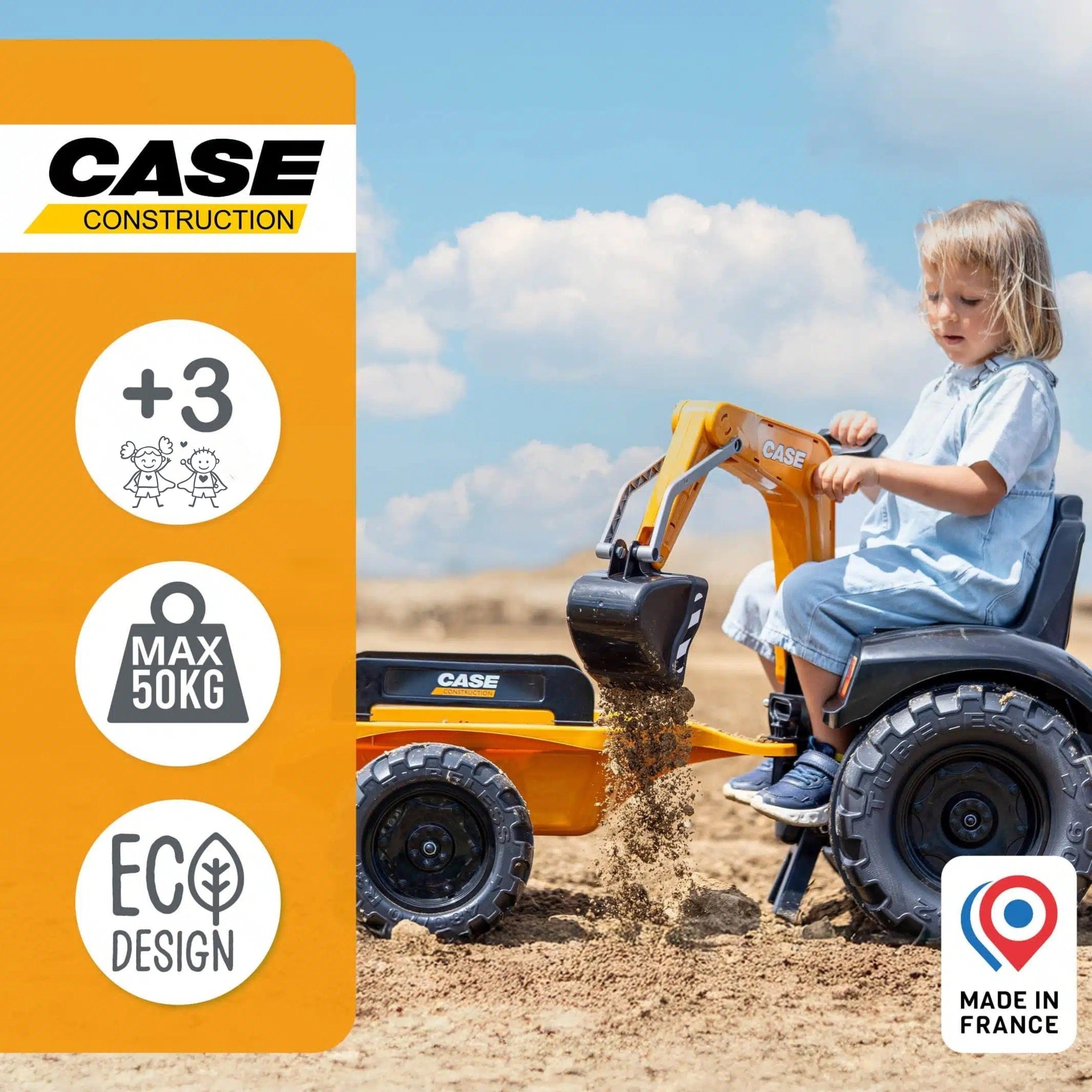 FALK Traktor na Pedały Case CE z Koparką Ładowarką i Przyczepą 3-7 lat