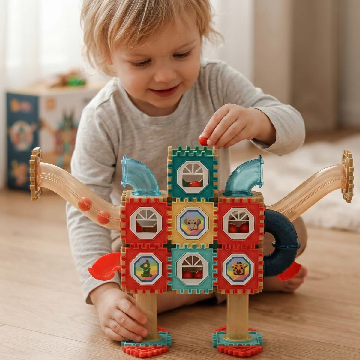 WOOPIE Klocki Konstrukcyjne 3D Zestaw Edukacyjny Tor Kulkowy 128el.