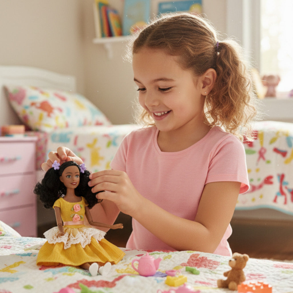 WOOPIE ROYAL Lalka Emi 32 cm Modny Strój i Piękne Czarne Włosy