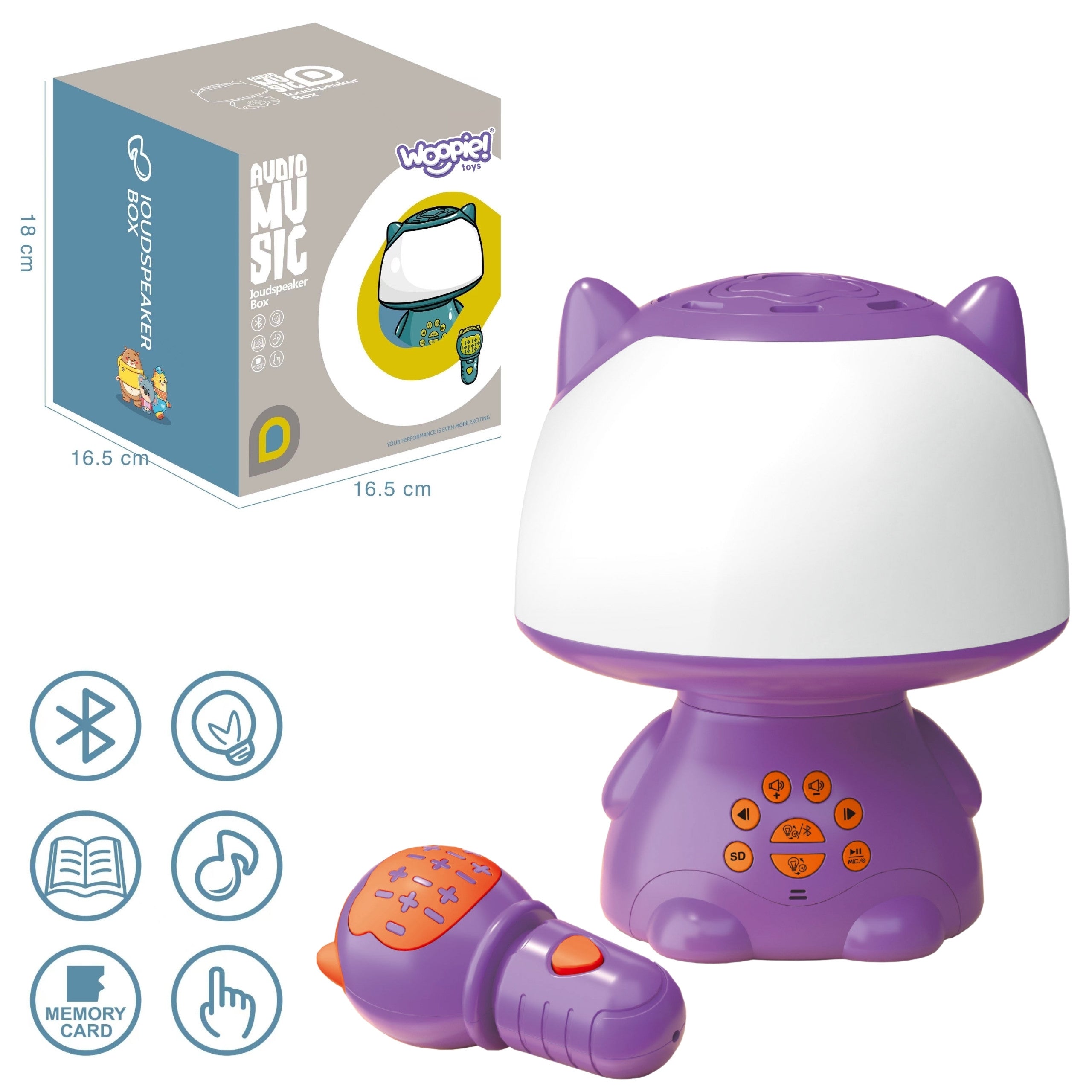 WOOPIE Multifunkcyjna Lampka RGB Głośnik Bluetooth Karaoke Modulator Głosu Karta SD AUX Fioletowa