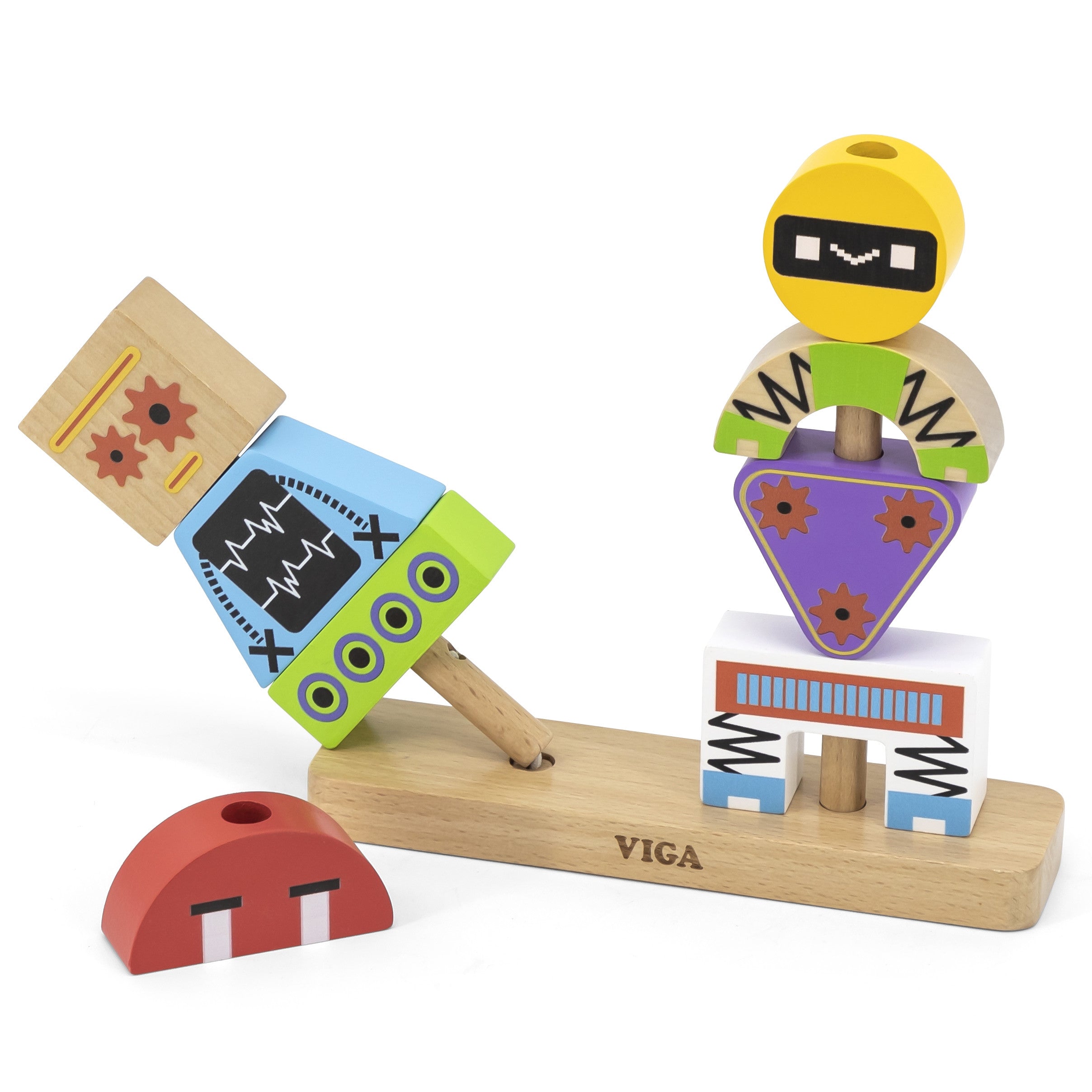 VIGA Drewniana Układanka Montessori Roboty Piramidka Klocki Edukacyjne 8el