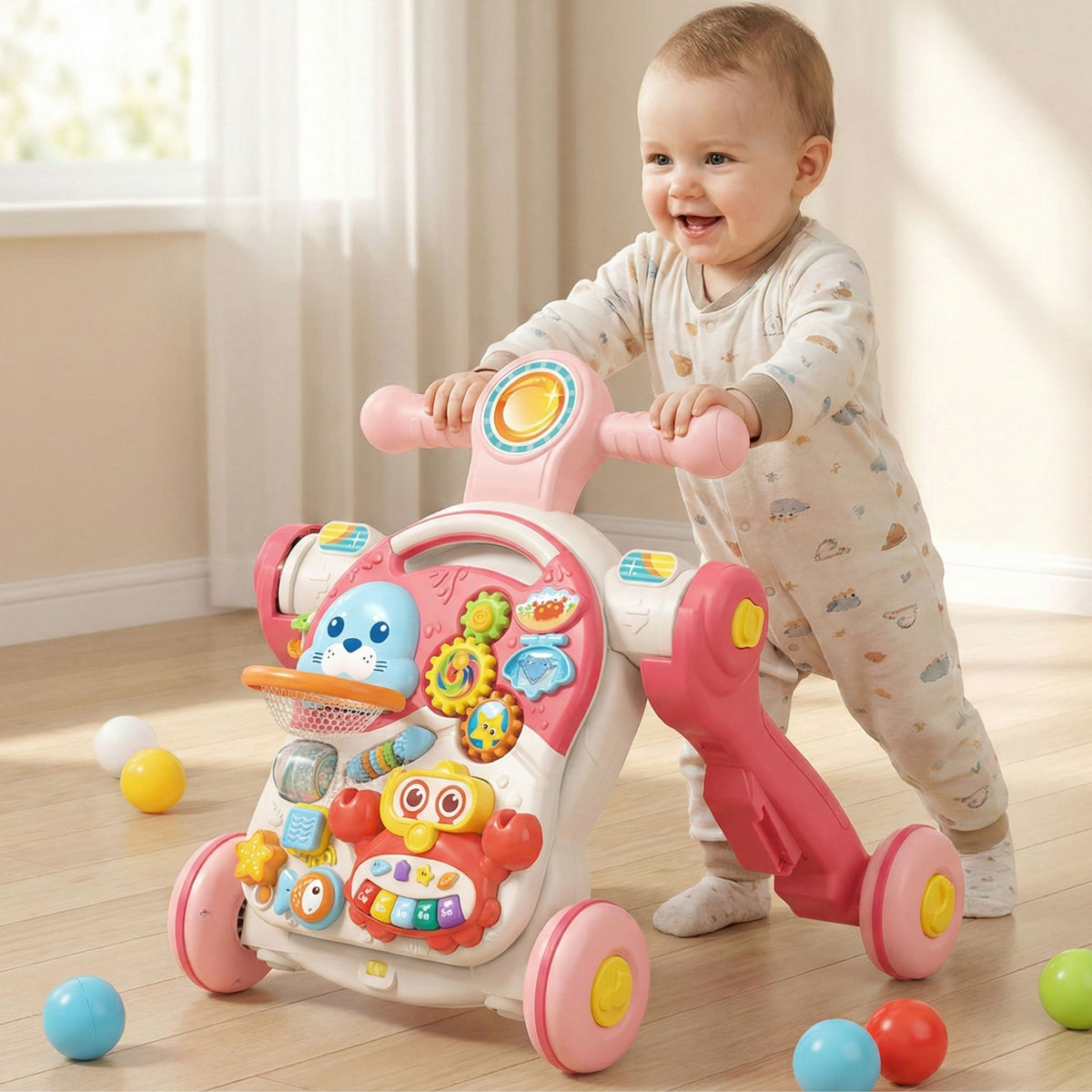 WOOPIE BABY Pchacz Chodzik Stolik Edukacyjny Hulajnoga Jeździk 4w1