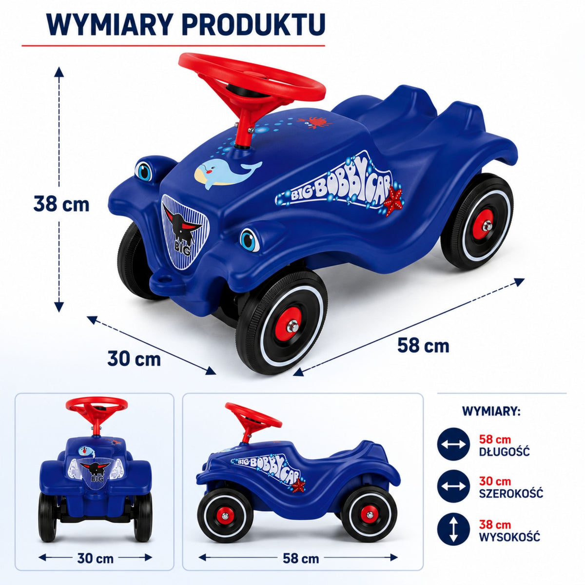 BIG Klasyczny Jeździk Bobby Car z Rysunkiem Delfinka