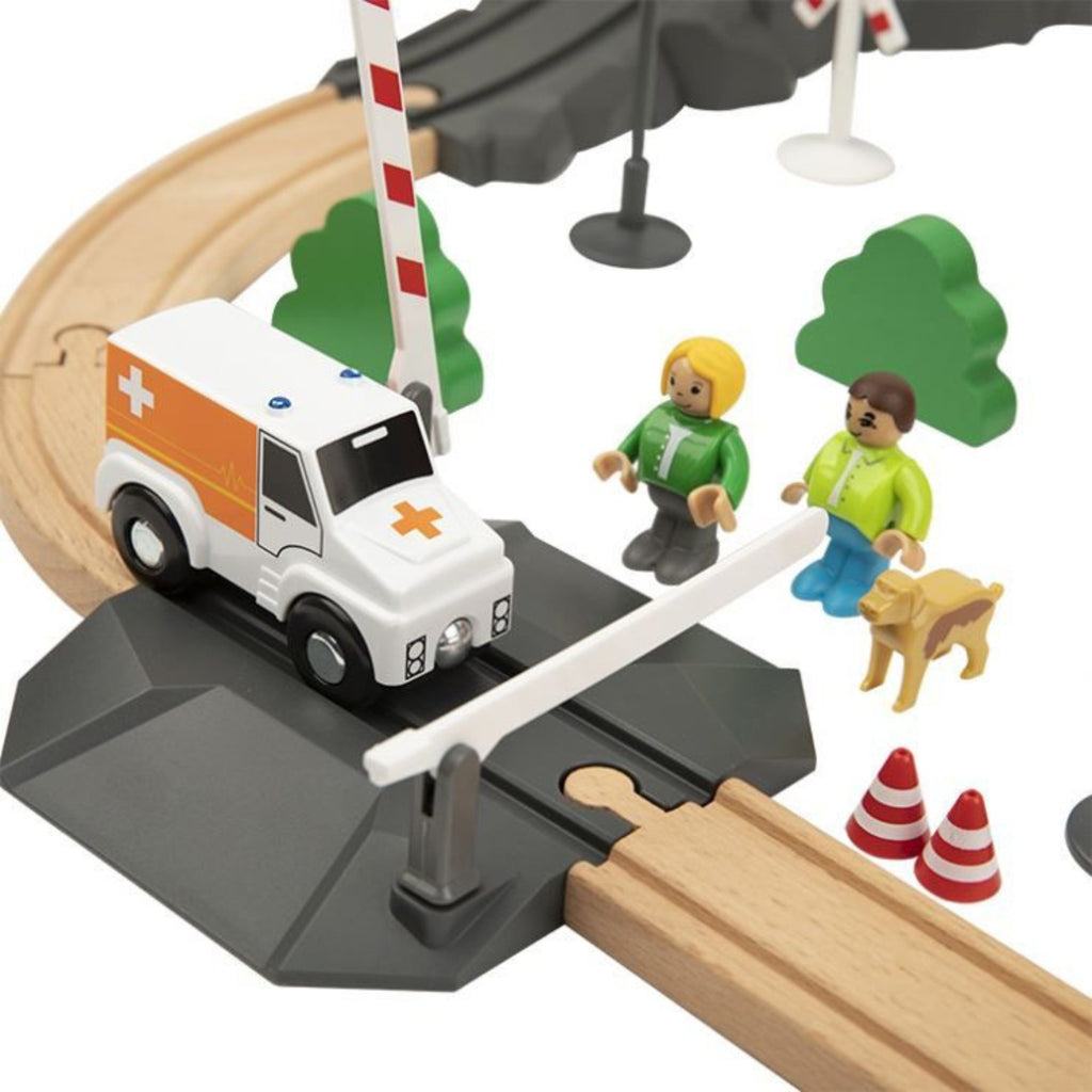 Tooky Toy Drewniana Kolejka Elektryczna Straż Pożarna Efekty Dźwiękowe 70 el. FSC