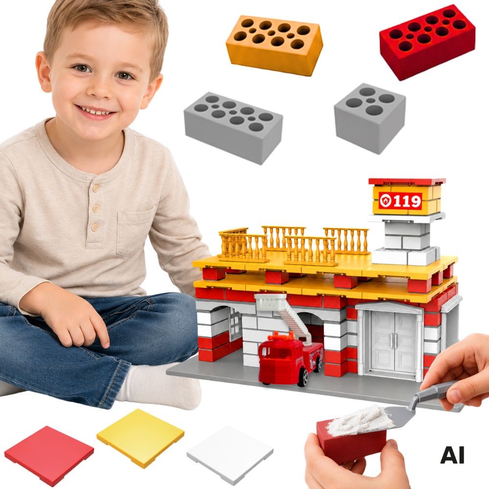 WOOPIE Zestaw Konstrukcyjny DIY Remiza Strażacka Wóz 140 el. dla Dzieci