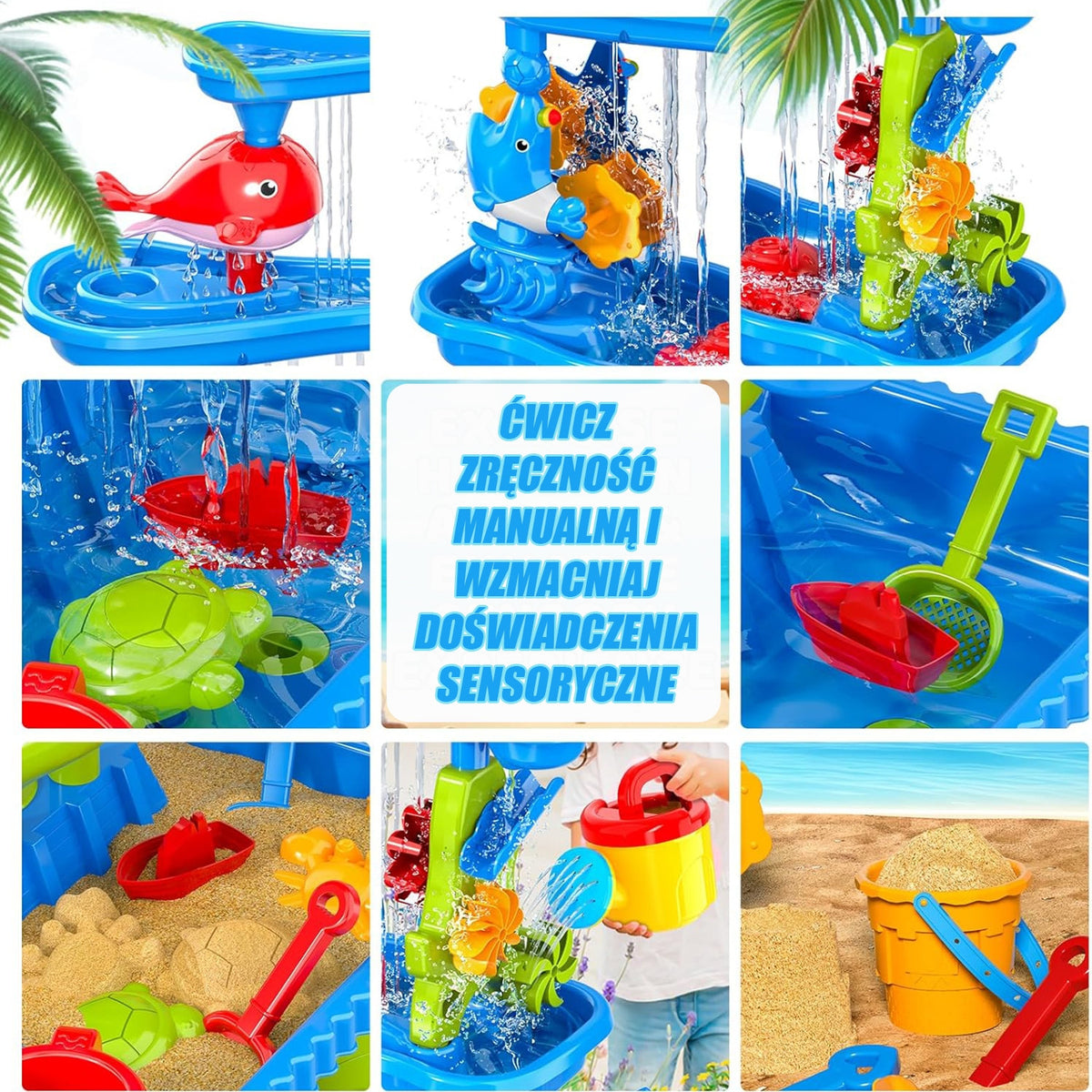 WOOPIE Stolik Wodny 4w1 Piaskownica Wodospad XL 4-Poziomowy Delfin