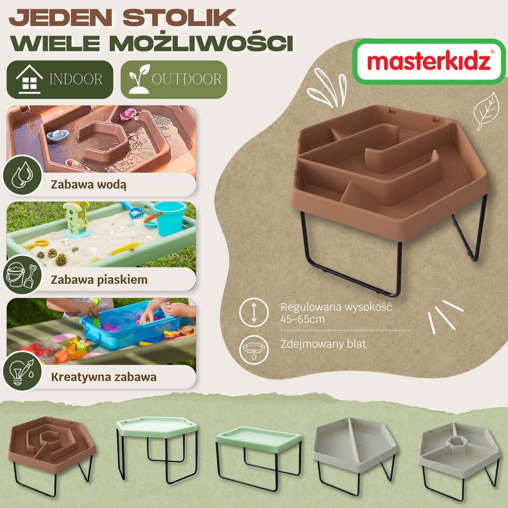 MASTERKIDZ Sześciokątny Stolik Do Zabawy Piaskiem i Wodą Regulowany