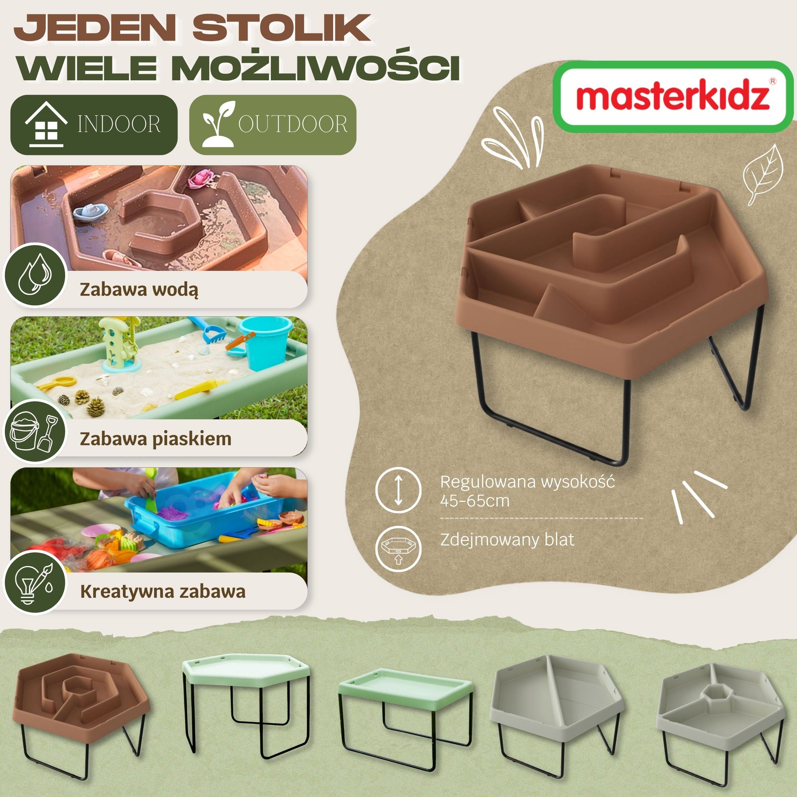 MASTERKIDZ Sześciokątny Stolik Do Zabawy Piaskiem i Wodą Regulowany