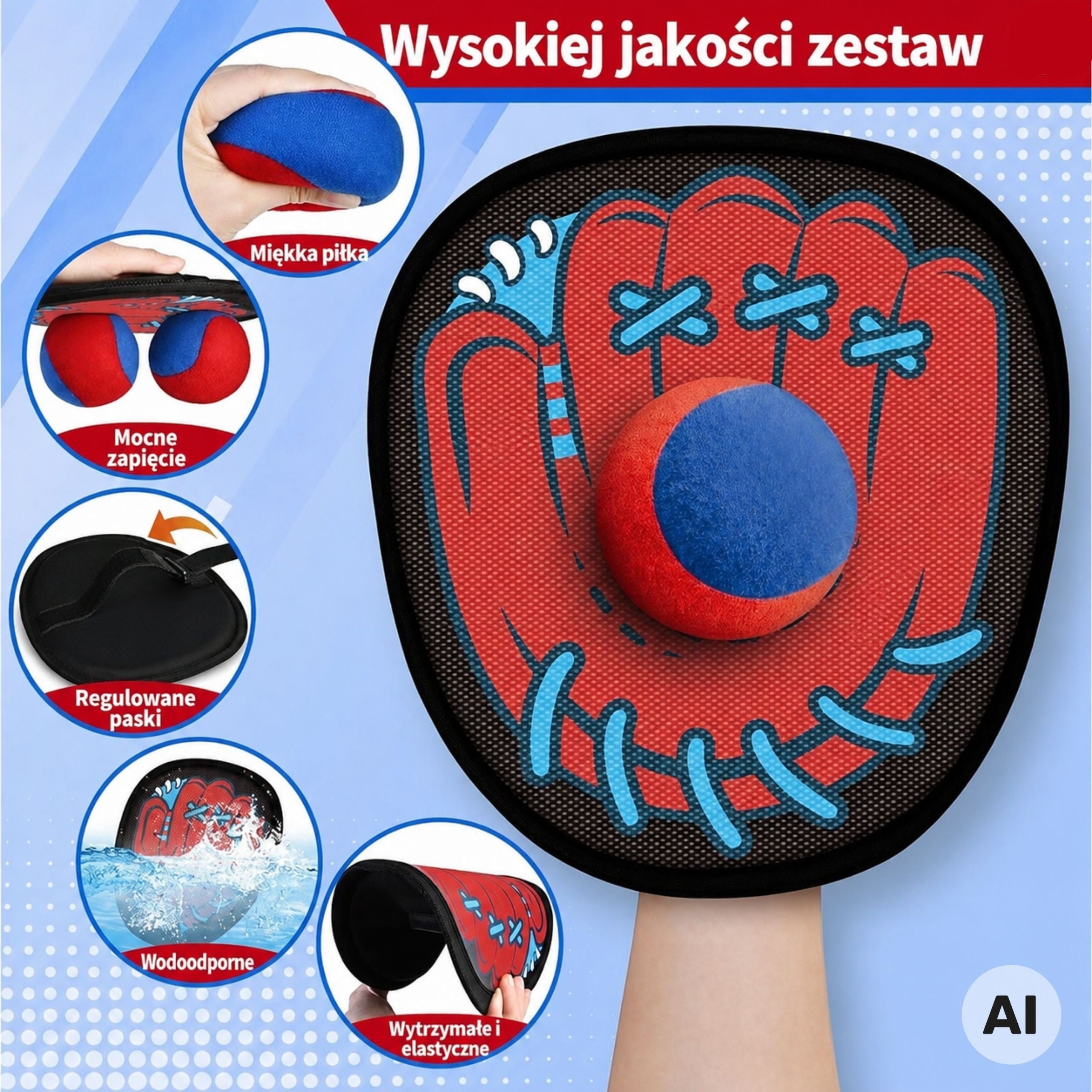 WOOPIE Gra Zręcznościowa Złap Piłkę paletki Dla Dzieci Łapacz Piłki 5 el.