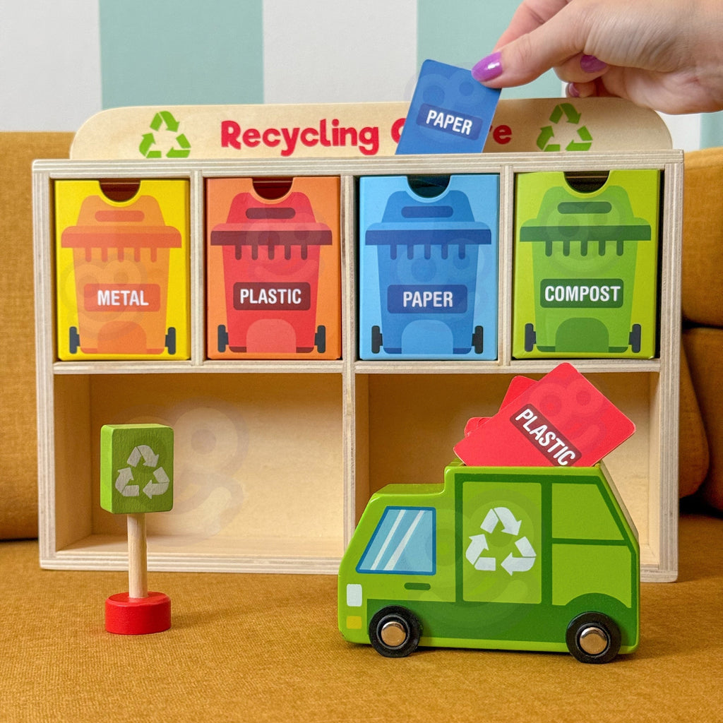 TOOKY TOY Drewniane Centrum Recyklingu Edukacyjny Sorter