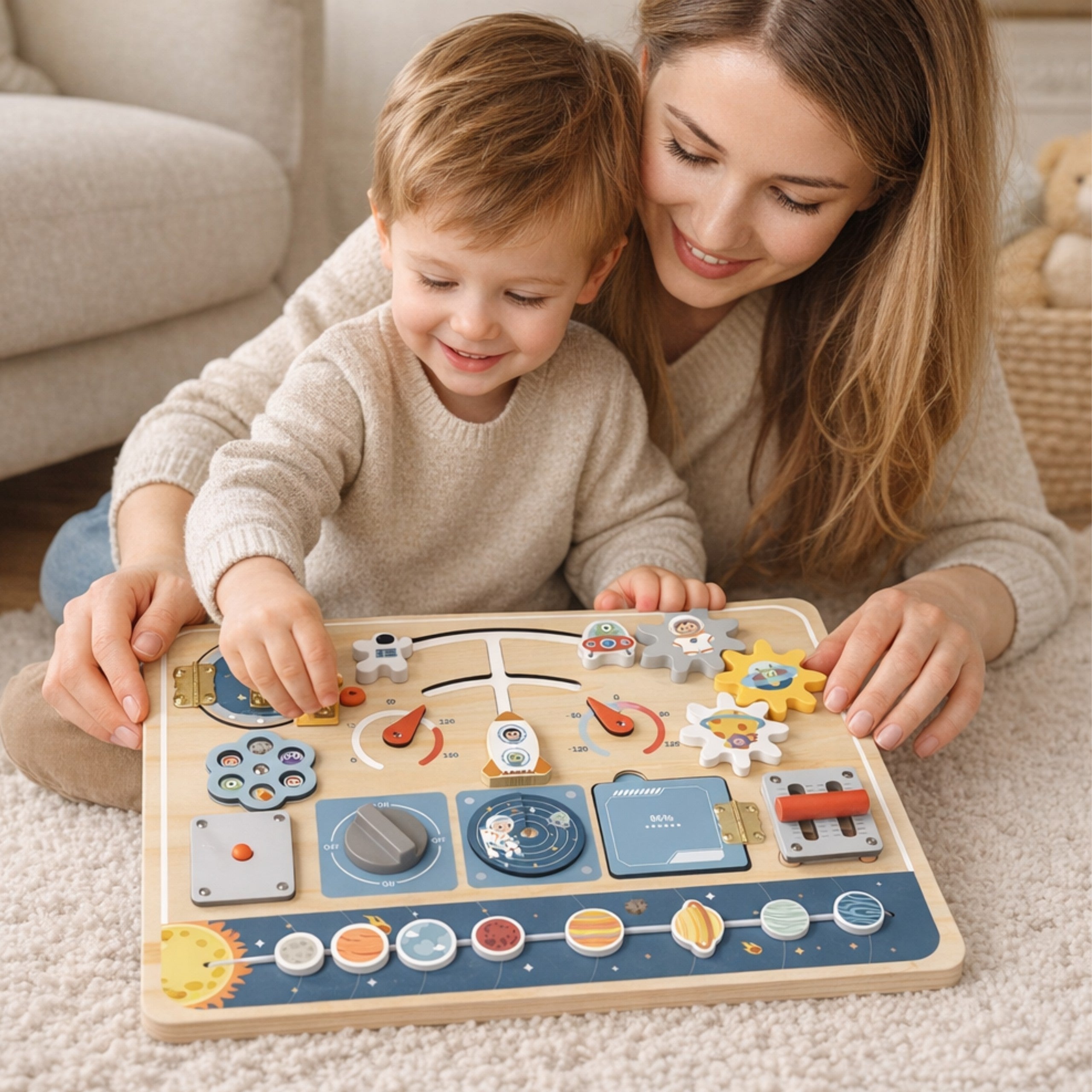 TOOKY TOY Drewniana Tablica Edukacyjna Montessori Astronauta Statek Kosmiczny