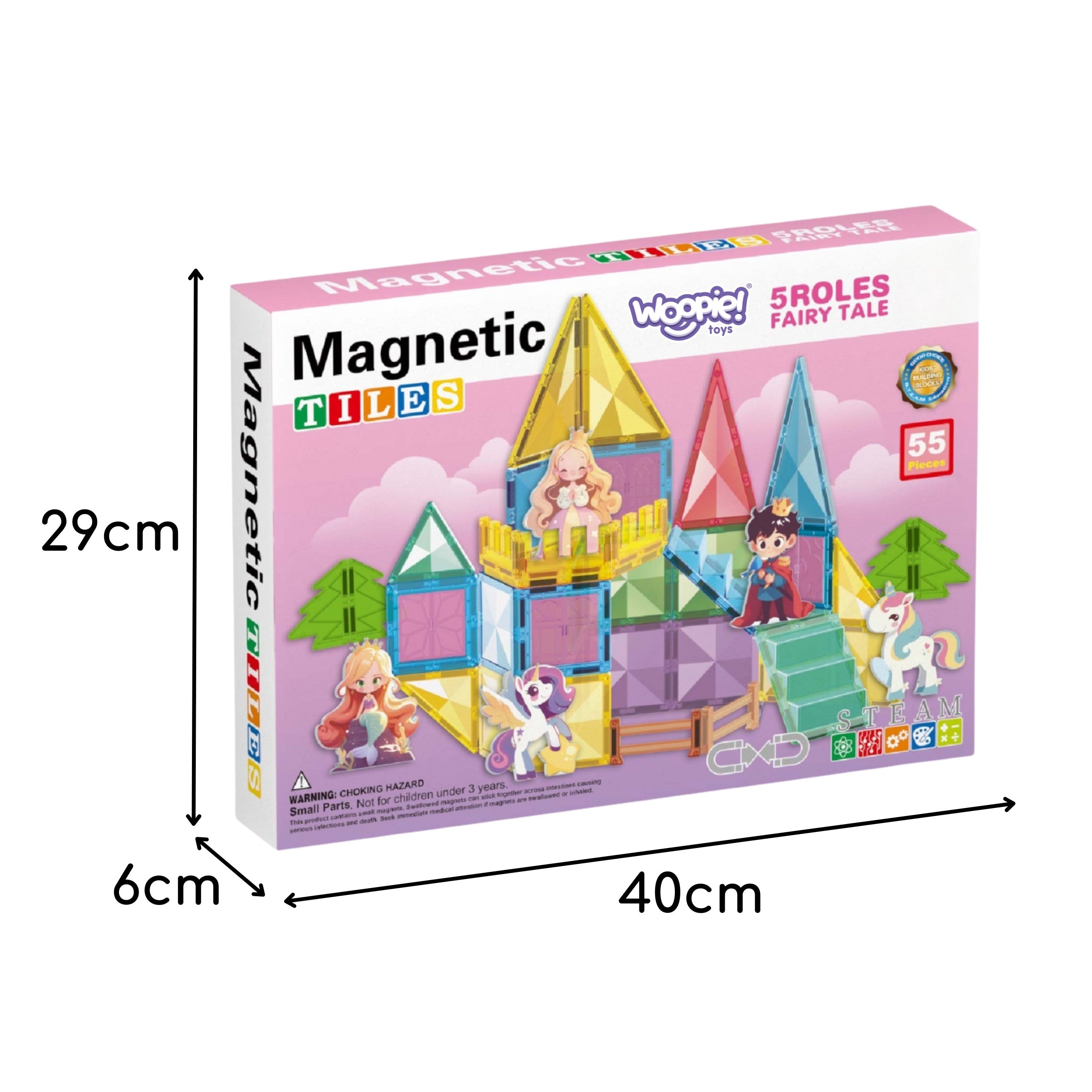 WOOPIE Klocki Magnetyczne Konstrukcyjne 3D Zestaw Edukacyjny Bajkowy Zamek 55el.
