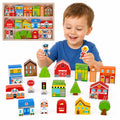 TOOKY TOY Drewniany Zestaw Budynków i Figurek Miasto
