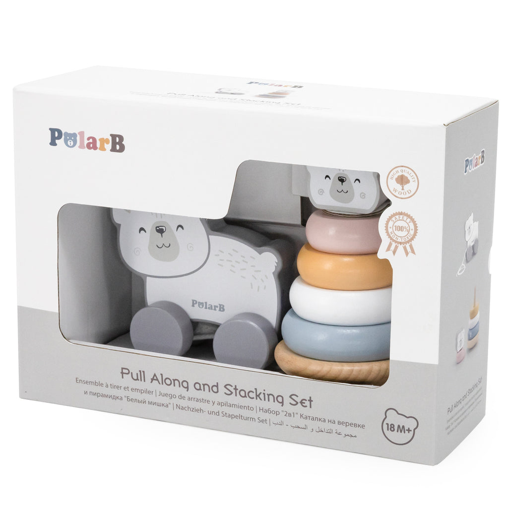 Viga PolarB  ZESTAW Drewniana Piramidka + Miś na Sznurku 12m+