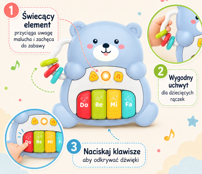 WOOPIE BABY Pianinko Interaktywne Muzyczny Miś 1 el.