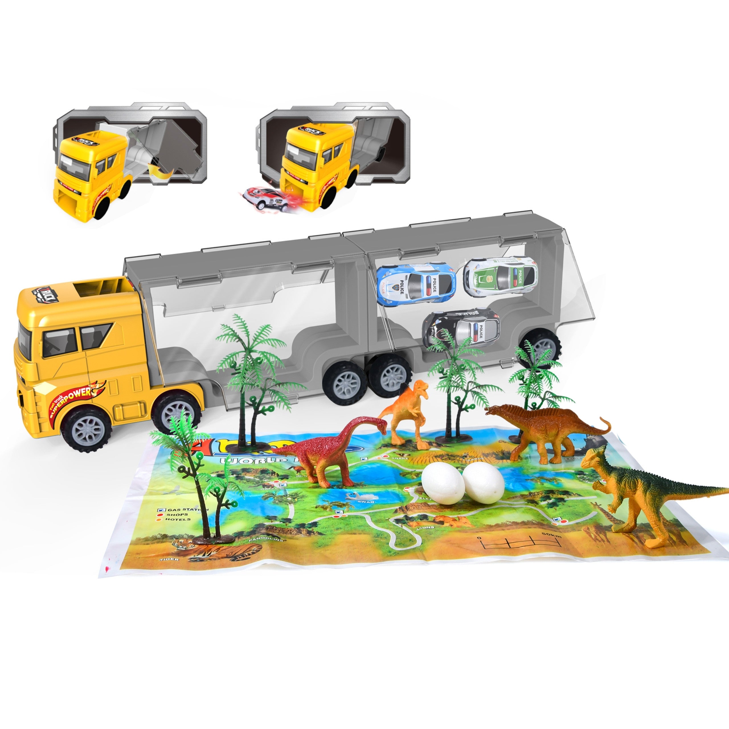 WOOPIE Ciężarówka Transporter 2w1 Zestaw Dinozaurów + Makieta