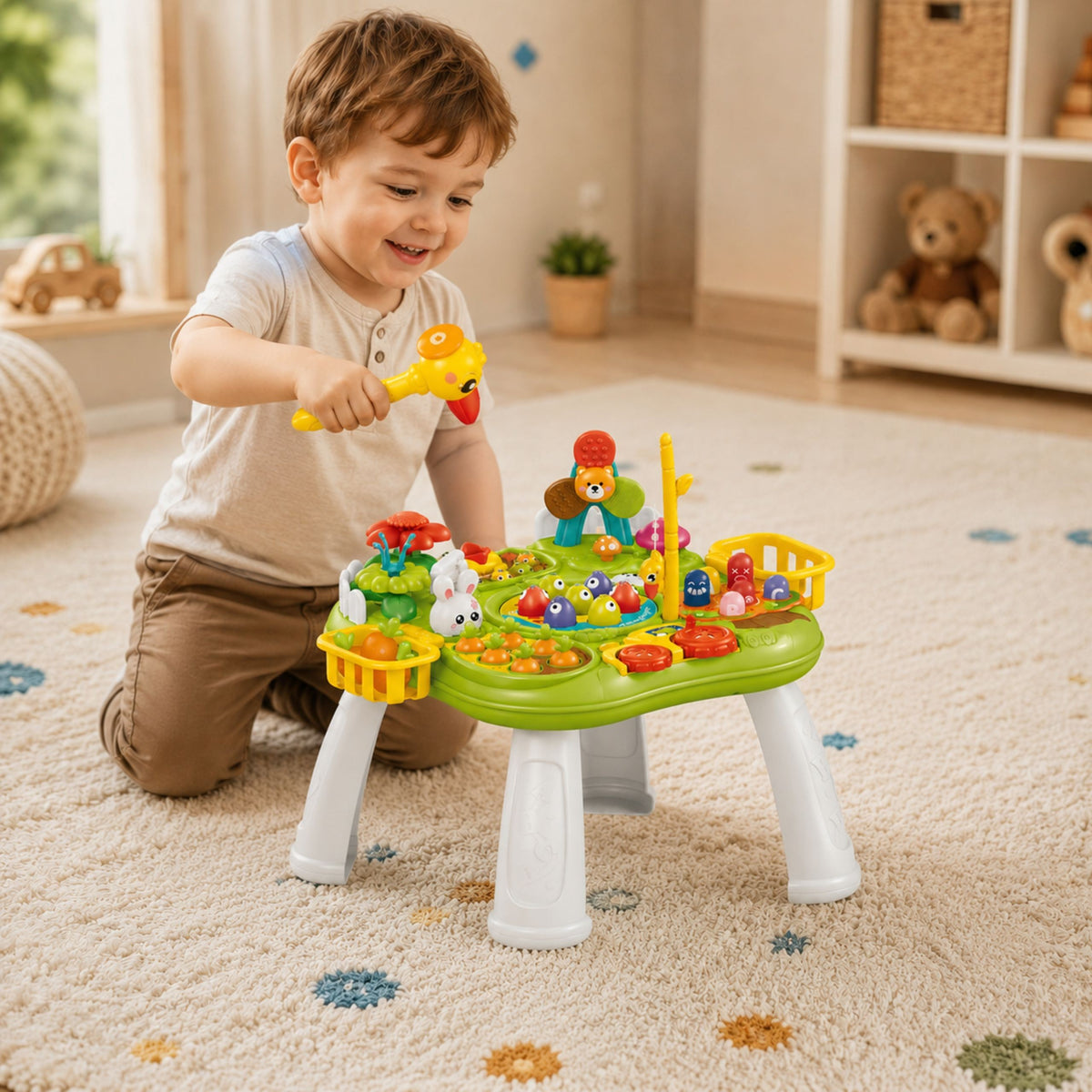 WOOPIE BABY Stolik Edukacyjny Interaktywny 2w1 Gra Łowienie Rybek Młotek Sorter Dźwięk Światło