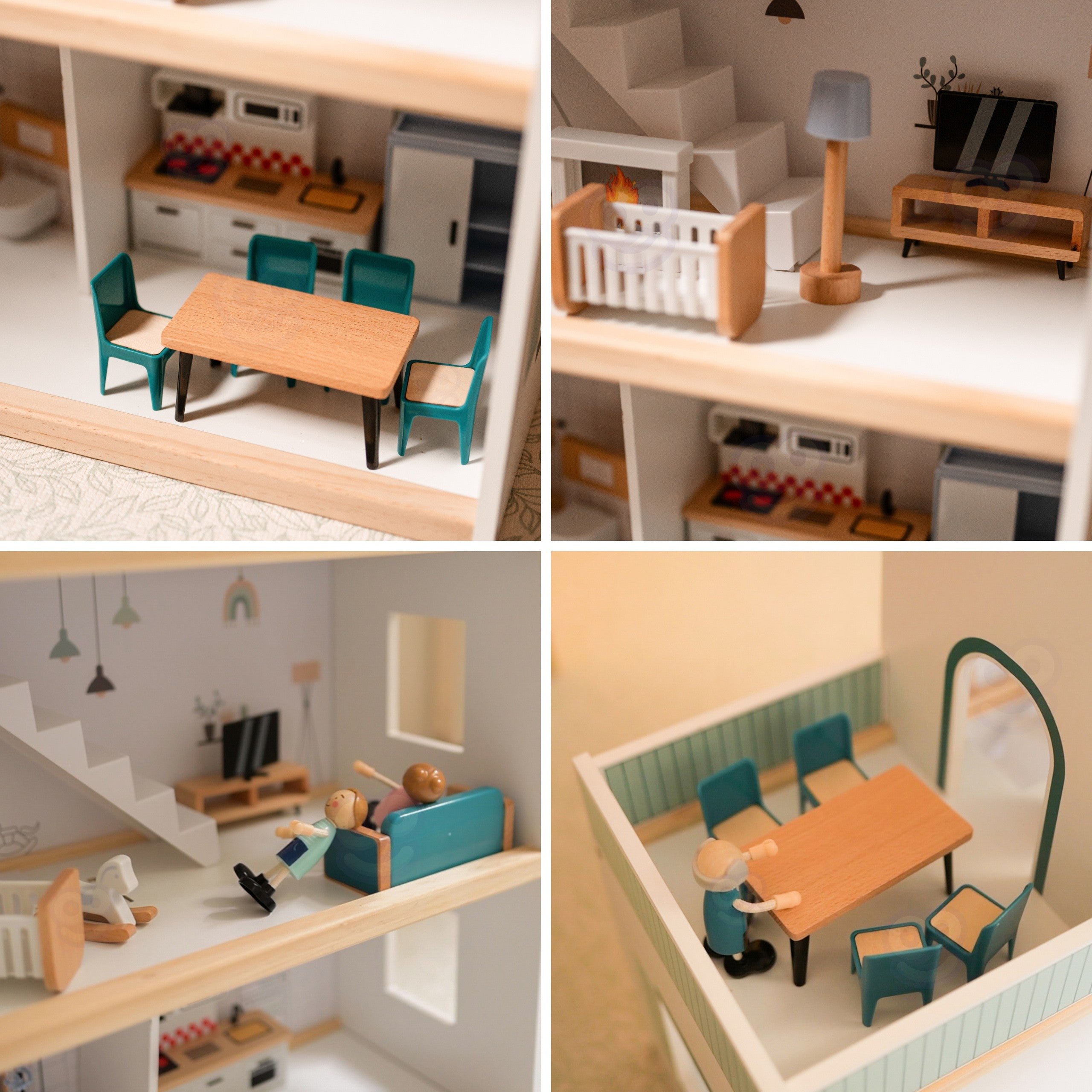 TOOKY TOY Duży Drewniany Domek dla Lalek + Figurki FSC