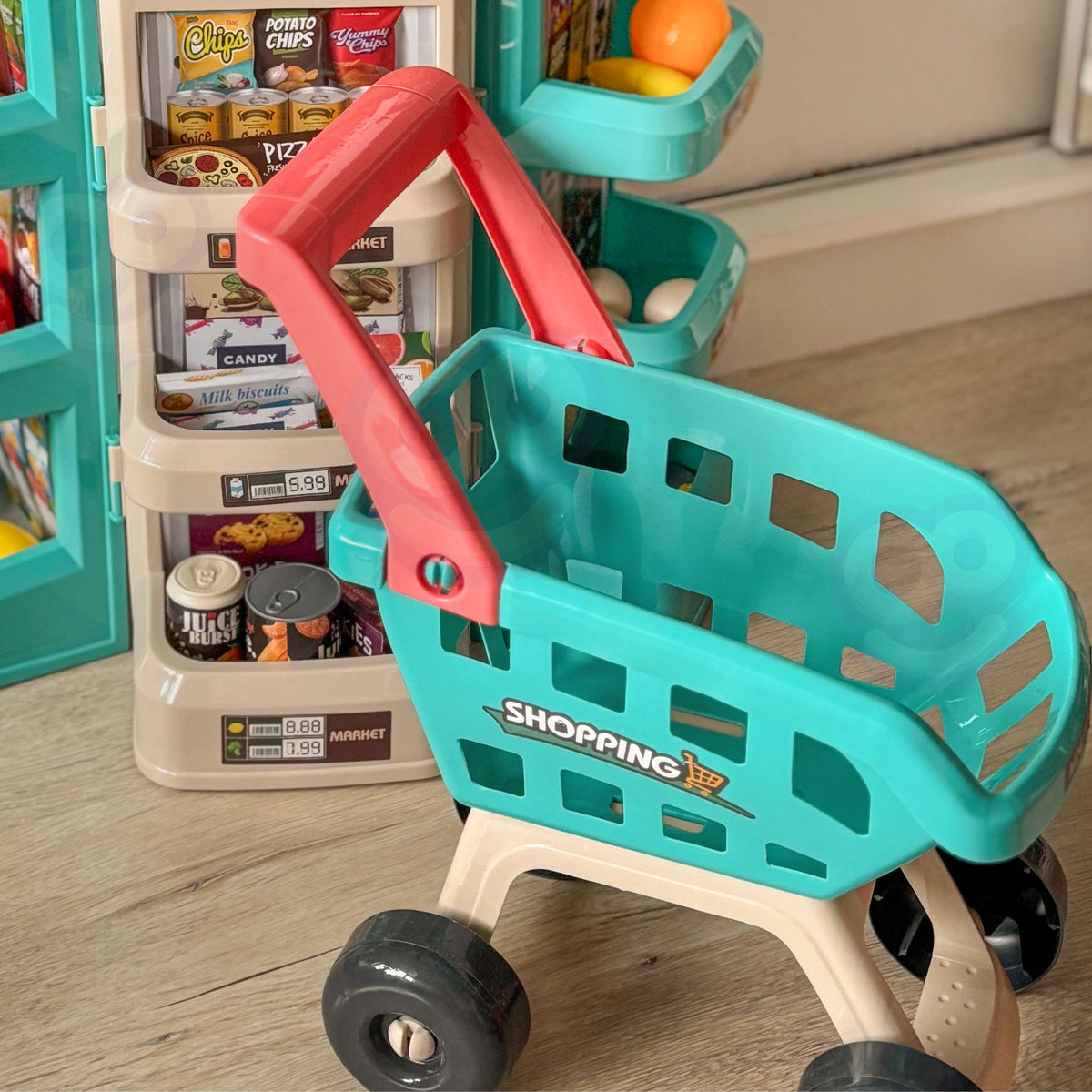 WOOPIE Sklep Supermarket i Wózek Koszyk Sklepowy Kasa Waga Skaner 47 akc