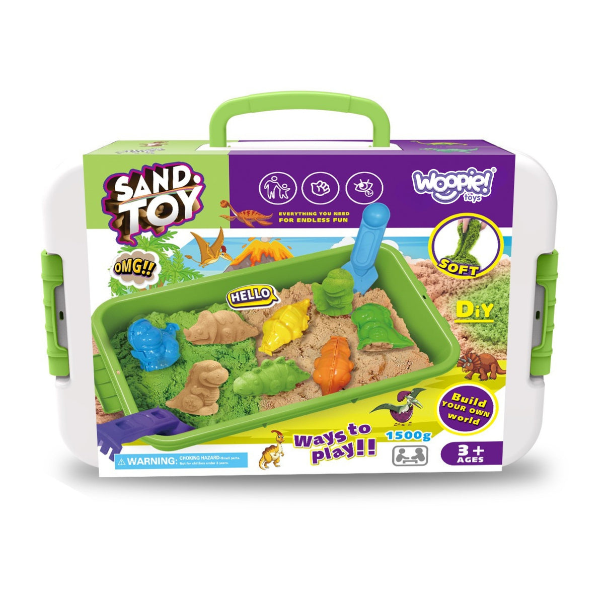 WOOPIE Piasek Kinetyczny 1,5 kg Zestaw XXL ZOO Safari Stolik z Foremkami