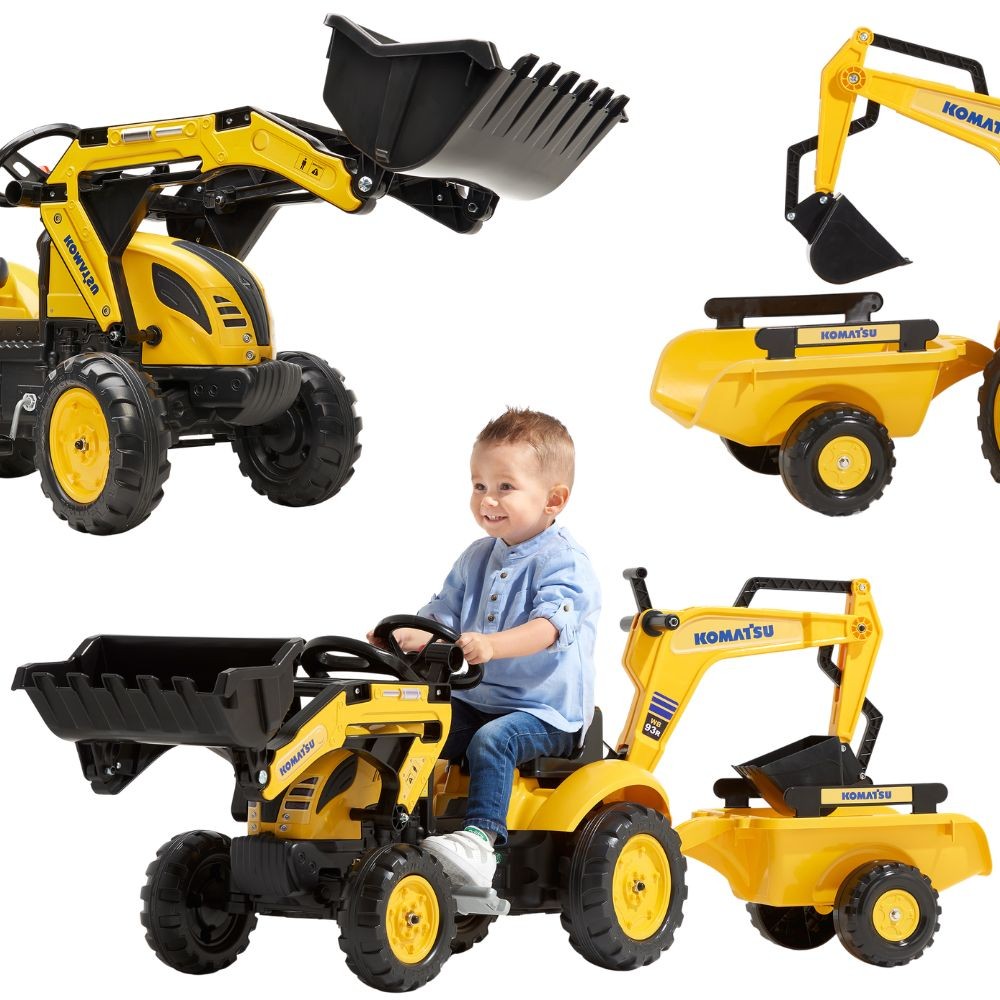 FALK Traktor na Pedały Komatsu z Łyżką Koparką i Przyczepą 2-5 lat