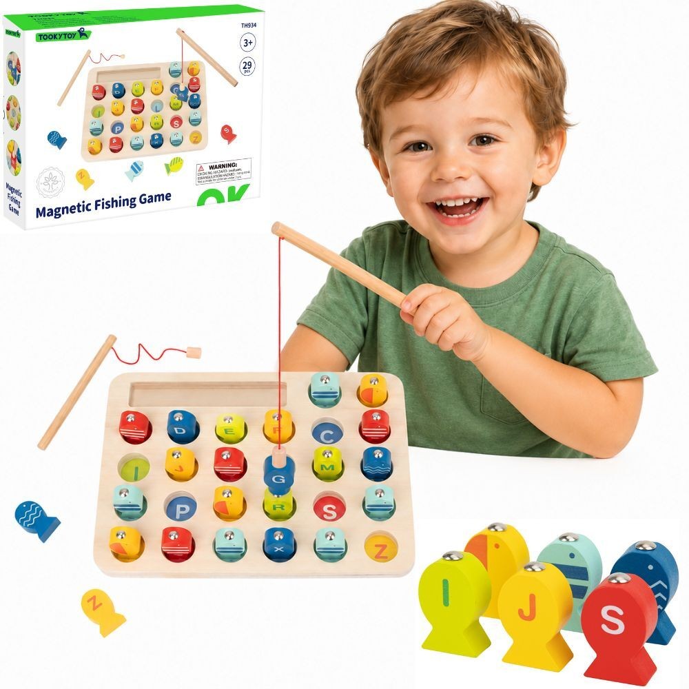 Tooky Toy Drewniana Gra Łowienie Rybek Nauka Literek 29 el.