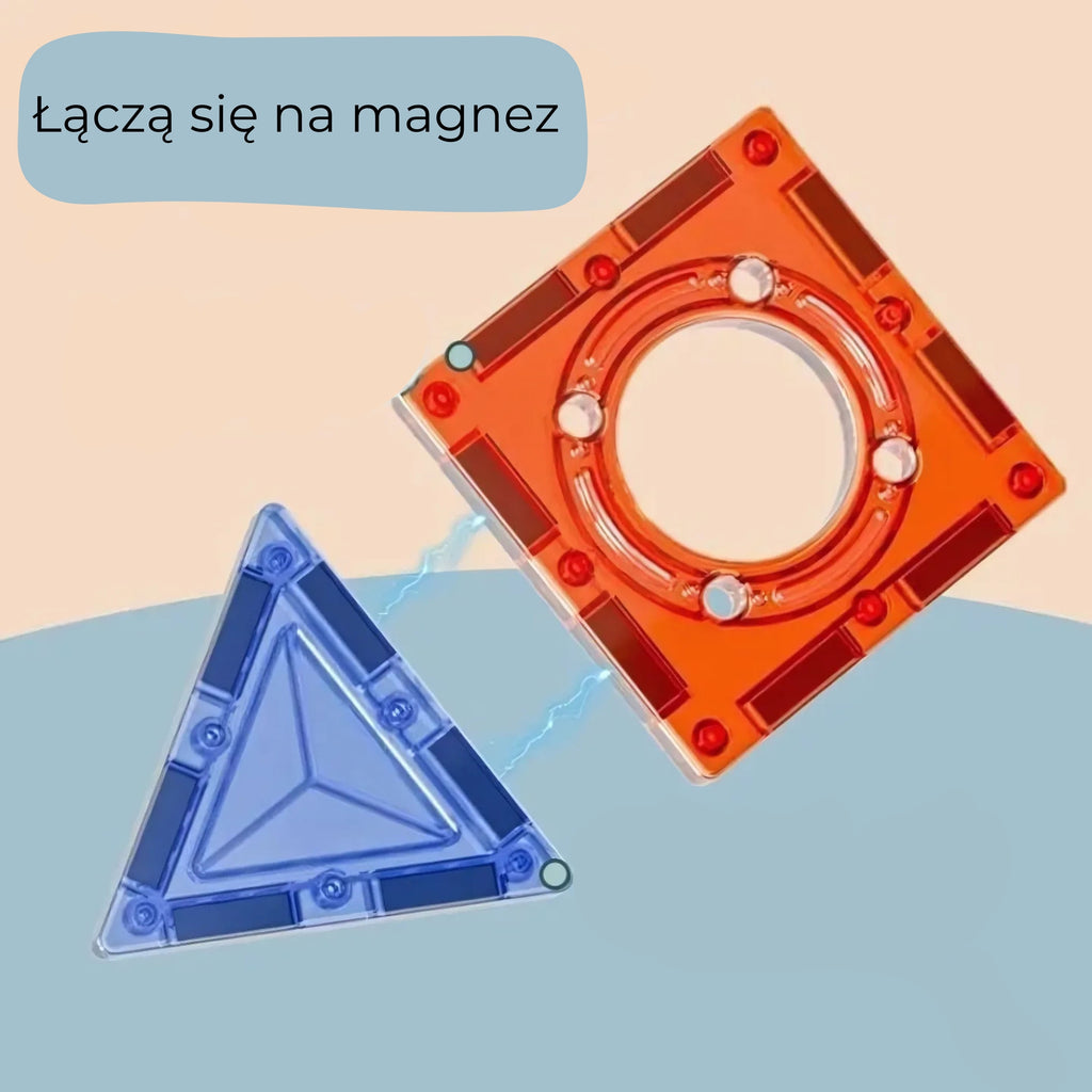 WOOPIE Klocki Magnetyczne Konstrukcyjne 3D Zestaw Edukacyjny Tor Kulkowy Kulodrom 113 el.
