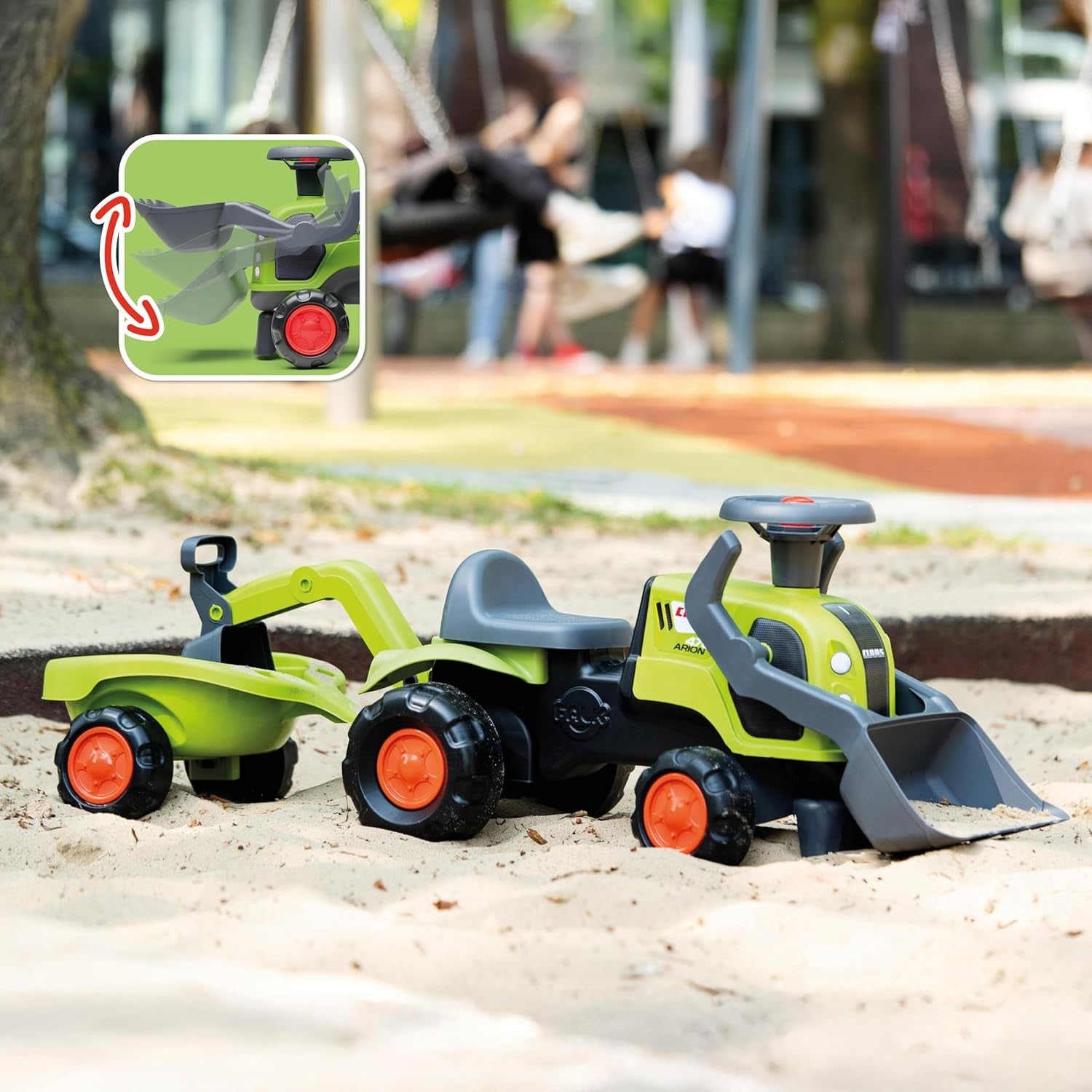 FALK Traktorek Jeździk Baby Claas z Koparką Łyżką i Przyczepą